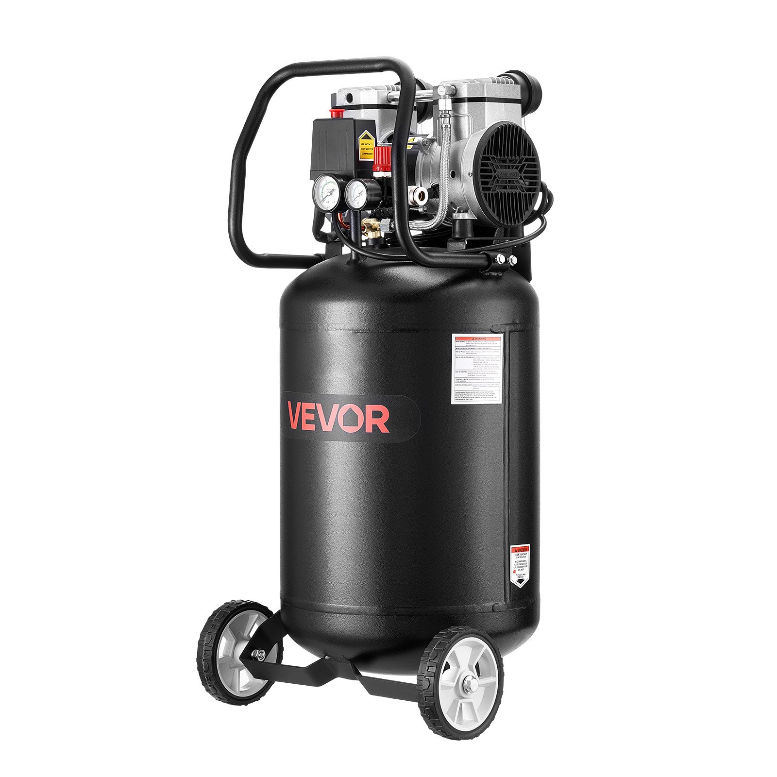 VEVOR Compressore d'Aria per Gonfiaggio da 50 Litri 1,5 KW, Pressione Massima 8 Bar, Serbatoio del Compressore d'Aria Senza Olio, Portatile su Ruote per Riparazioni Auto, Gonfiaggio Pneumatici