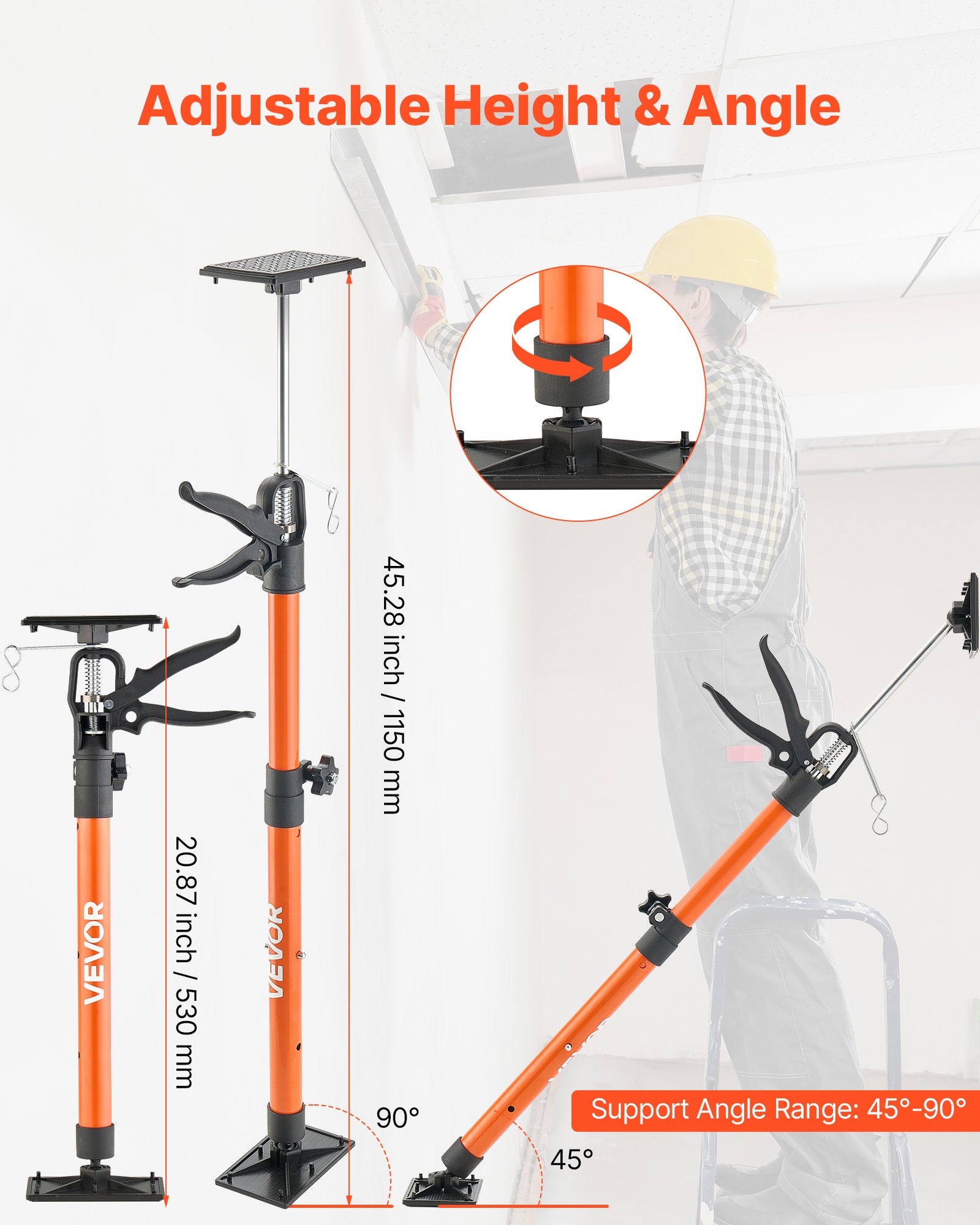 VEVOR Asta di Supporto, Confezione da 2, Telescopica Rapida in Acciaio da 54-155 cm, Sistema Regolabile a 3 Mani, Capacità Fino a 70 kg, per Martinetto per Armadietti, Barre di Carico