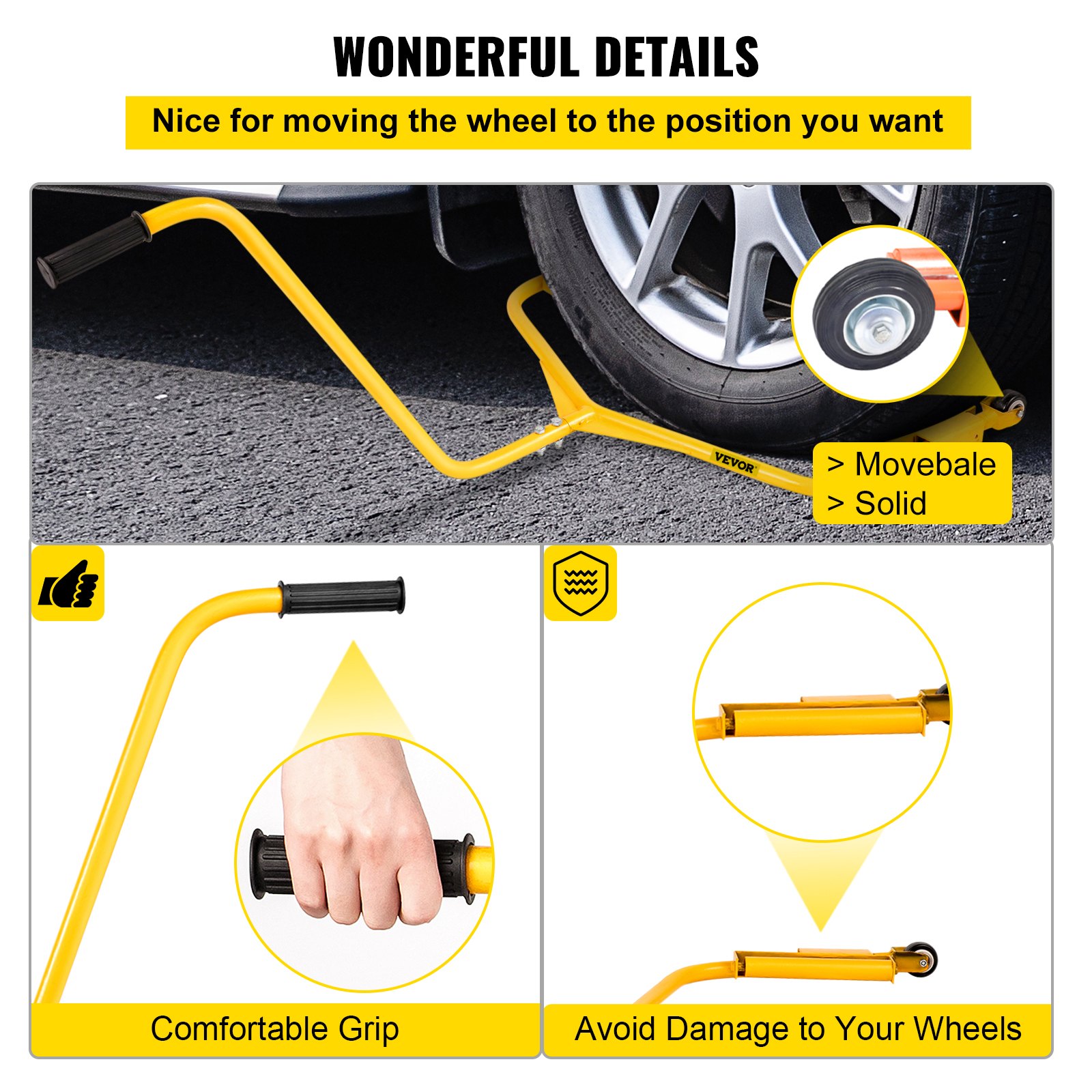 VEVOR Truck Wheel Dolly Capacità di Sollevamento 450 libbre, Carrello per Ruote per Pneumatici Giallo In Metallo per l'installazione e La Disinstallazione di Ruote da Veicoli Commerciali e Domestici