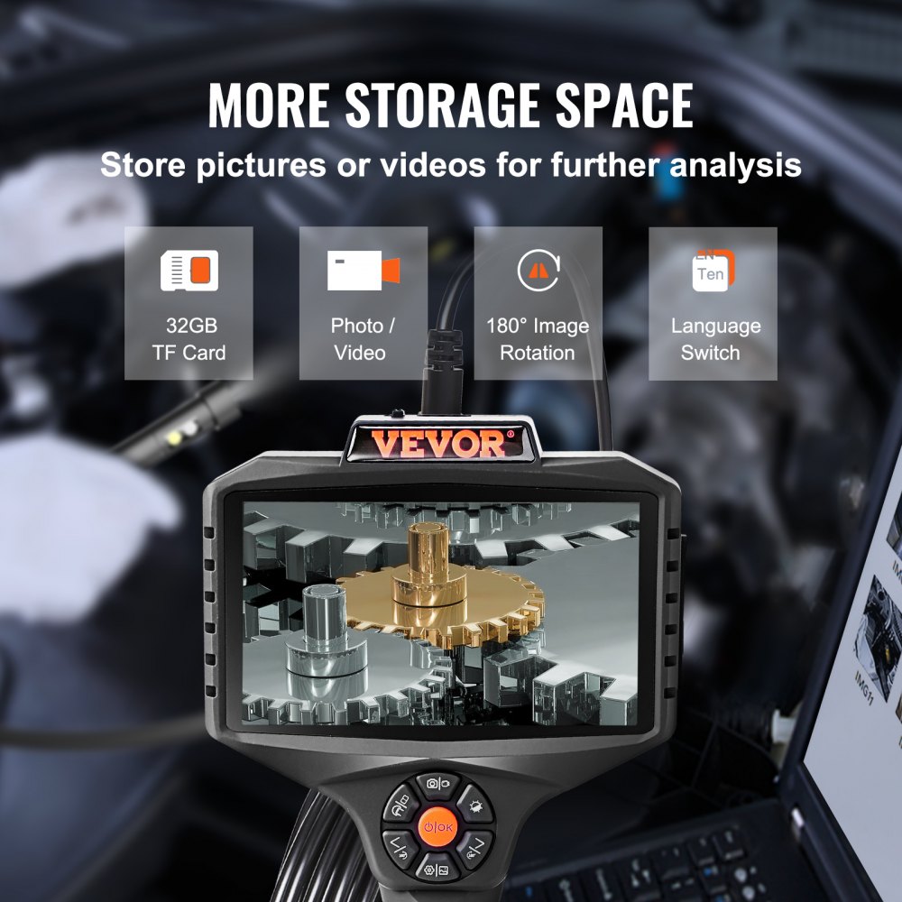 VEVOR Endoscope Camera Triple Lens 5" IPS Screen 854x480 Inspection Camera 5m Cable Pipe Camera 5000mAh Battery for 5-6 Hours Sewer Camera IP67 Endoscope 180° Rotatable Car Engines Sewers HVAC Ducts