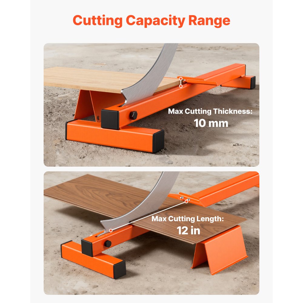 VEVOR 304.8mm Vinyl Floor Cutter, 10mm Thick Laminate Flooring Cutter with Cutting Angle Guide, Rubber Handle, Honing Stone, D2 Steel Blade for Cutting Laminate, Vinyl, Home Renovation