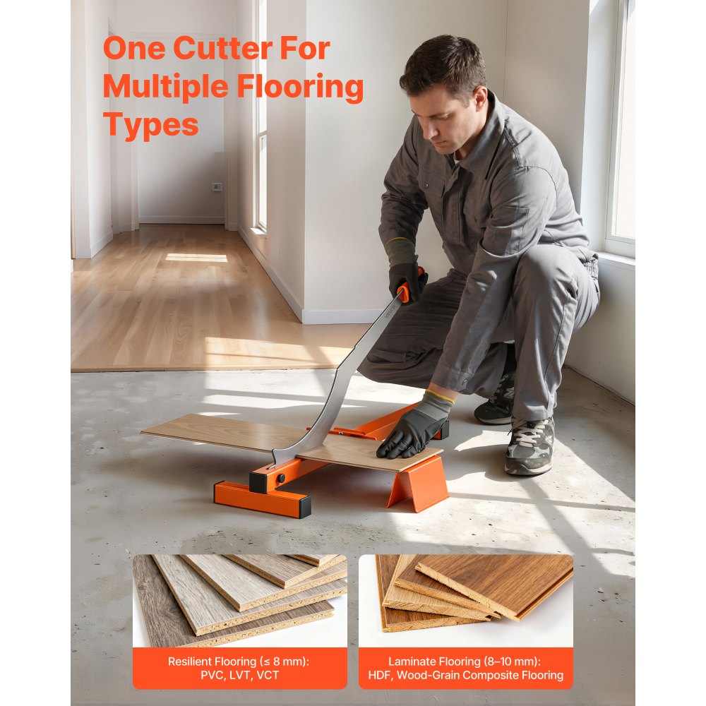 VEVOR 304.8mm Vinyl Floor Cutter, 10mm Thick Laminate Flooring Cutter with Cutting Angle Guide, Rubber Handle, Honing Stone, D2 Steel Blade for Cutting Laminate, Vinyl, Home Renovation