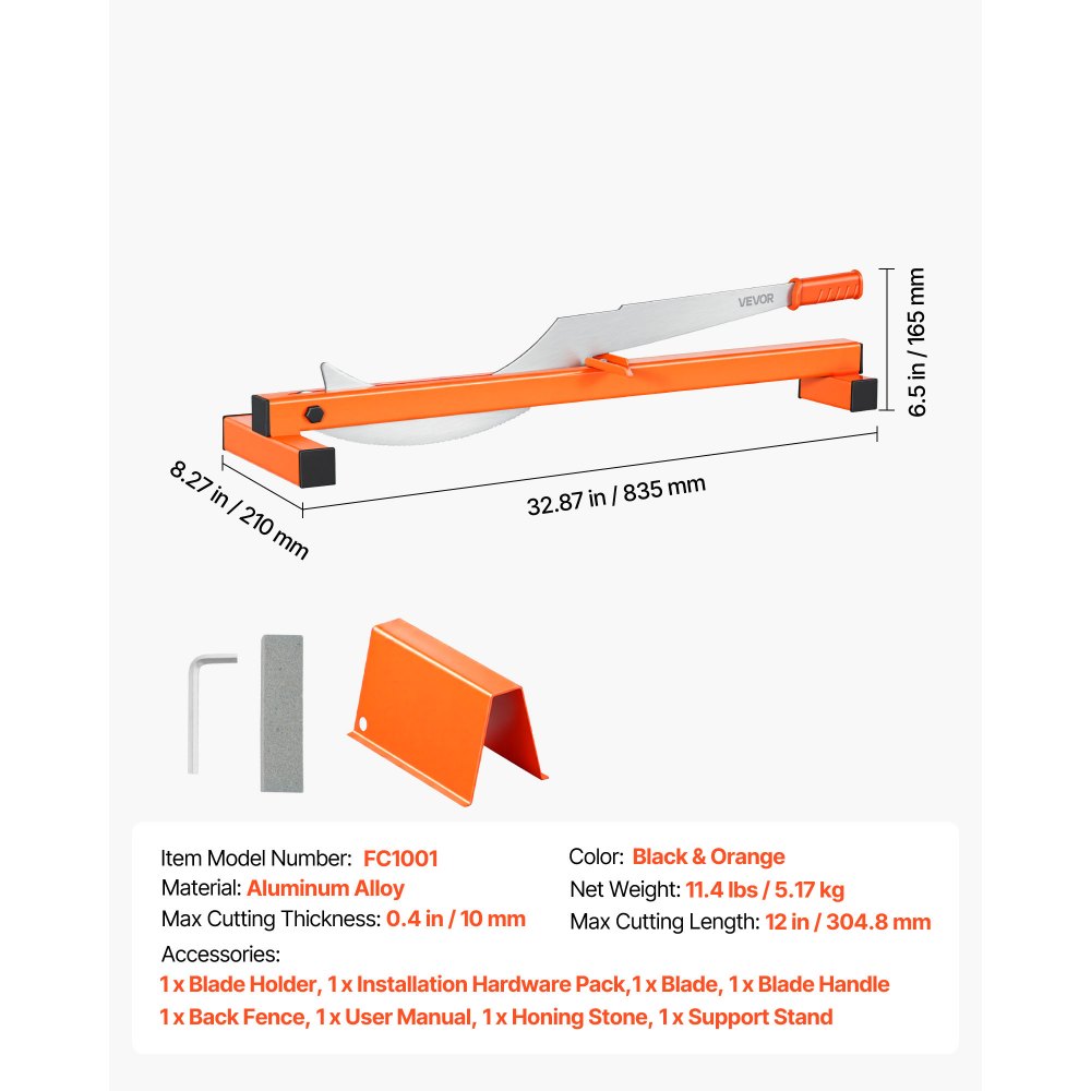 VEVOR 304.8mm Vinyl Floor Cutter, 10mm Thick Laminate Flooring Cutter with Cutting Angle Guide, Rubber Handle, Honing Stone, D2 Steel Blade for Cutting Laminate, Vinyl, Home Renovation