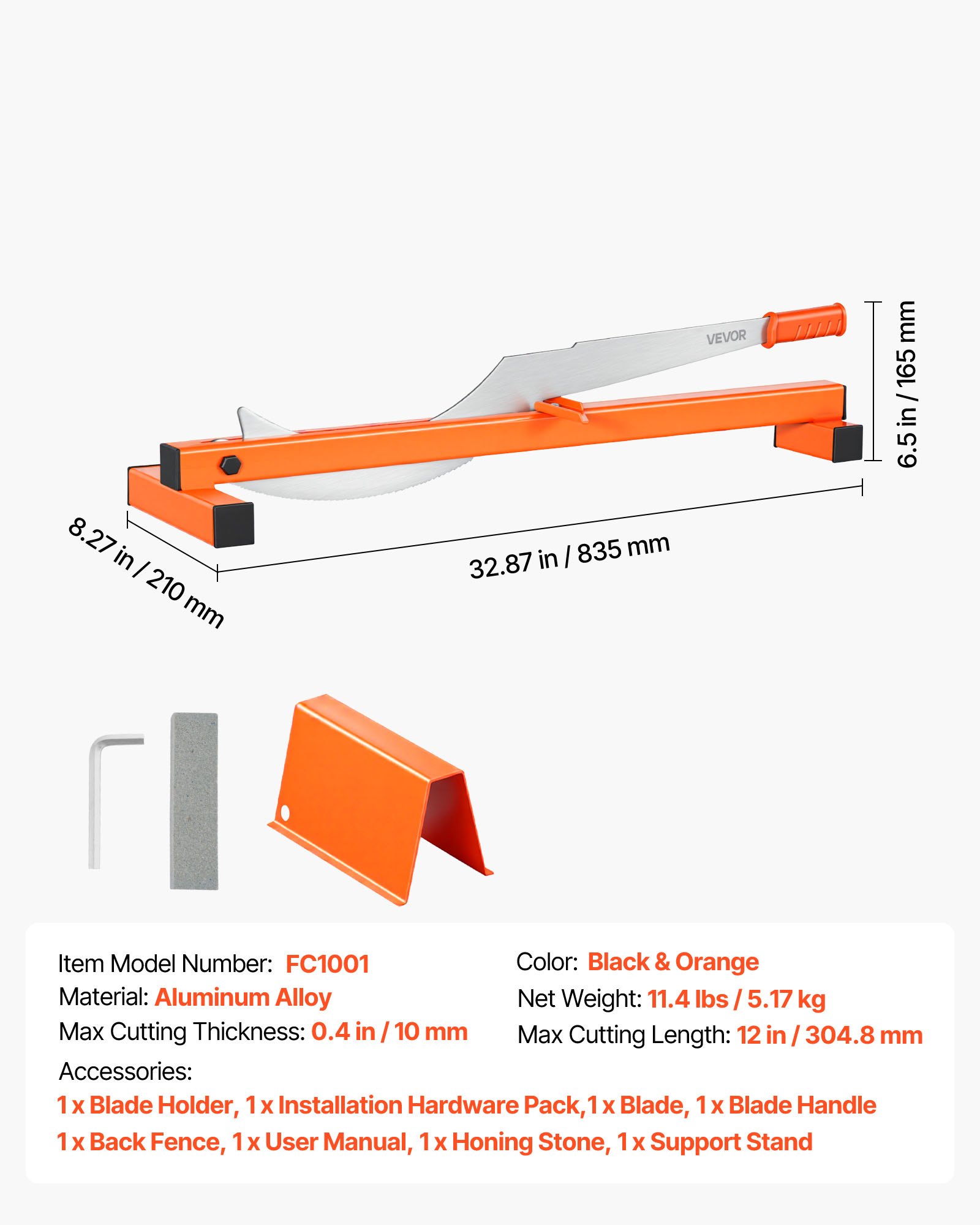 VEVOR 304.8mm Vinyl Floor Cutter, 10mm Thick Laminate Flooring Cutter with Cutting Angle Guide, Rubber Handle, Honing Stone, D2 Steel Blade for Cutting Laminate, Vinyl, Home Renovation