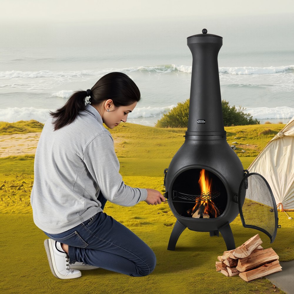 VEVOR Chiminea ad Alta Tolleranza 457 mm Braciere a Legna da Esterno, Camino Sferico per Barbecue e Riscaldamento, con Griglia a Maglie, Coperchio Antiruggine per Camino, per Patio, Giardino, Cortile