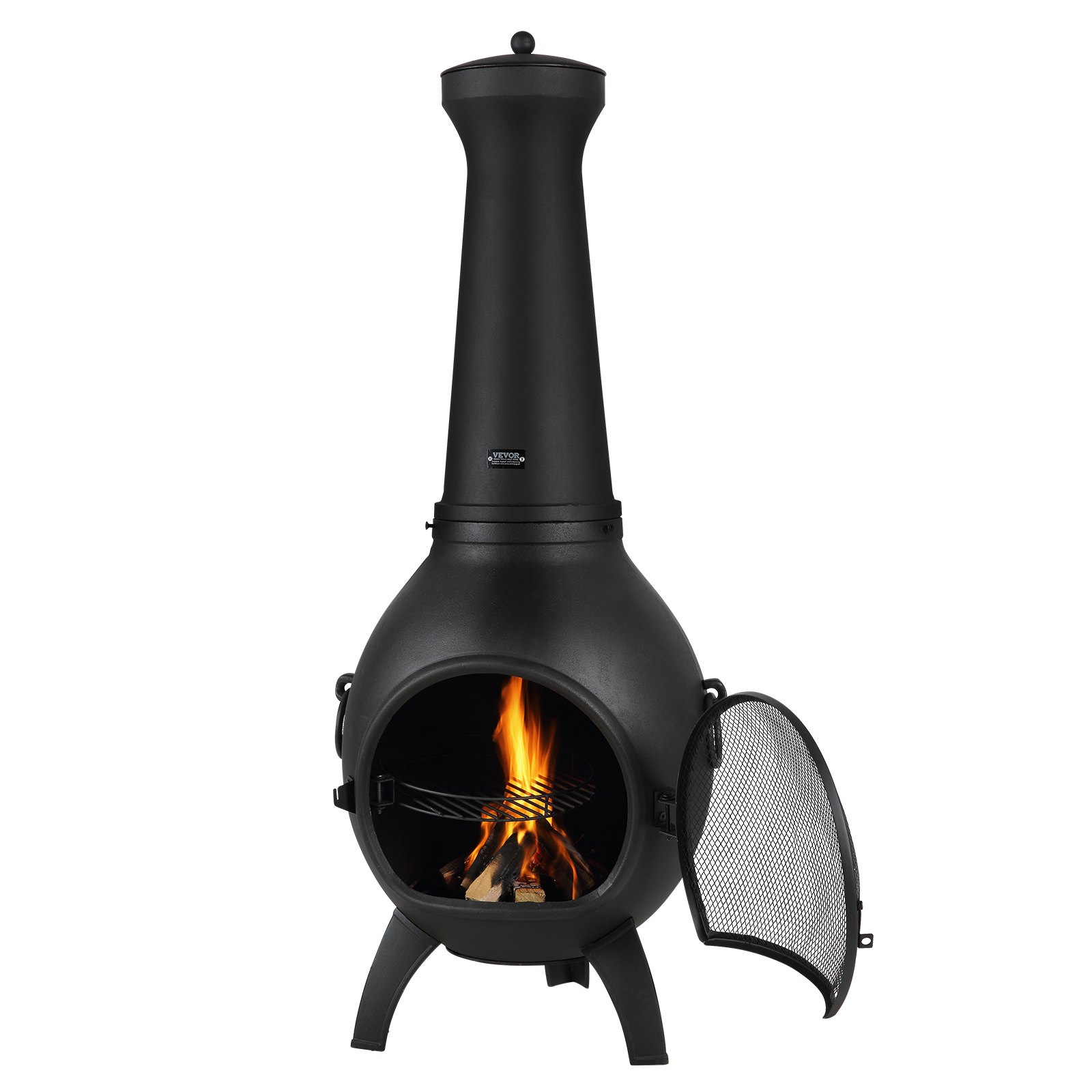 VEVOR Garden Fireplace, 52x50x130 cm, Patio Heater Fire Pit, Aztec Oven for Grilling & Heating, Inca Oven with Grill Grate, Fireplace Casing & Stainless Steel Chimney Cap, for Patio/Garden/Backyard