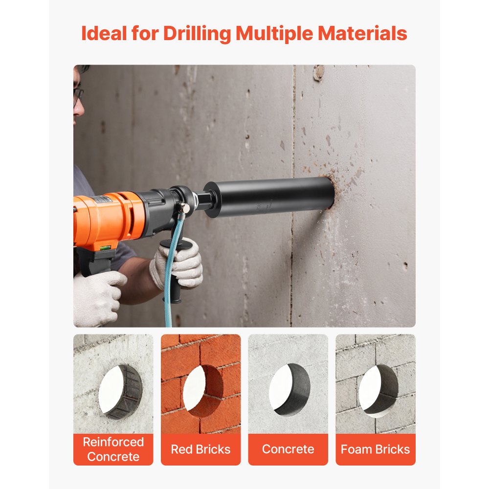 VEVOR Core Drill Bit, 89 mm Diameter, 356 mm Drilling Depth, 1-1/4 in-7 Internal Thread, High-Precision Welding Technology, Wet Diamond Core Bit for Reinforced Concrete, Red Bricks, and Masonry