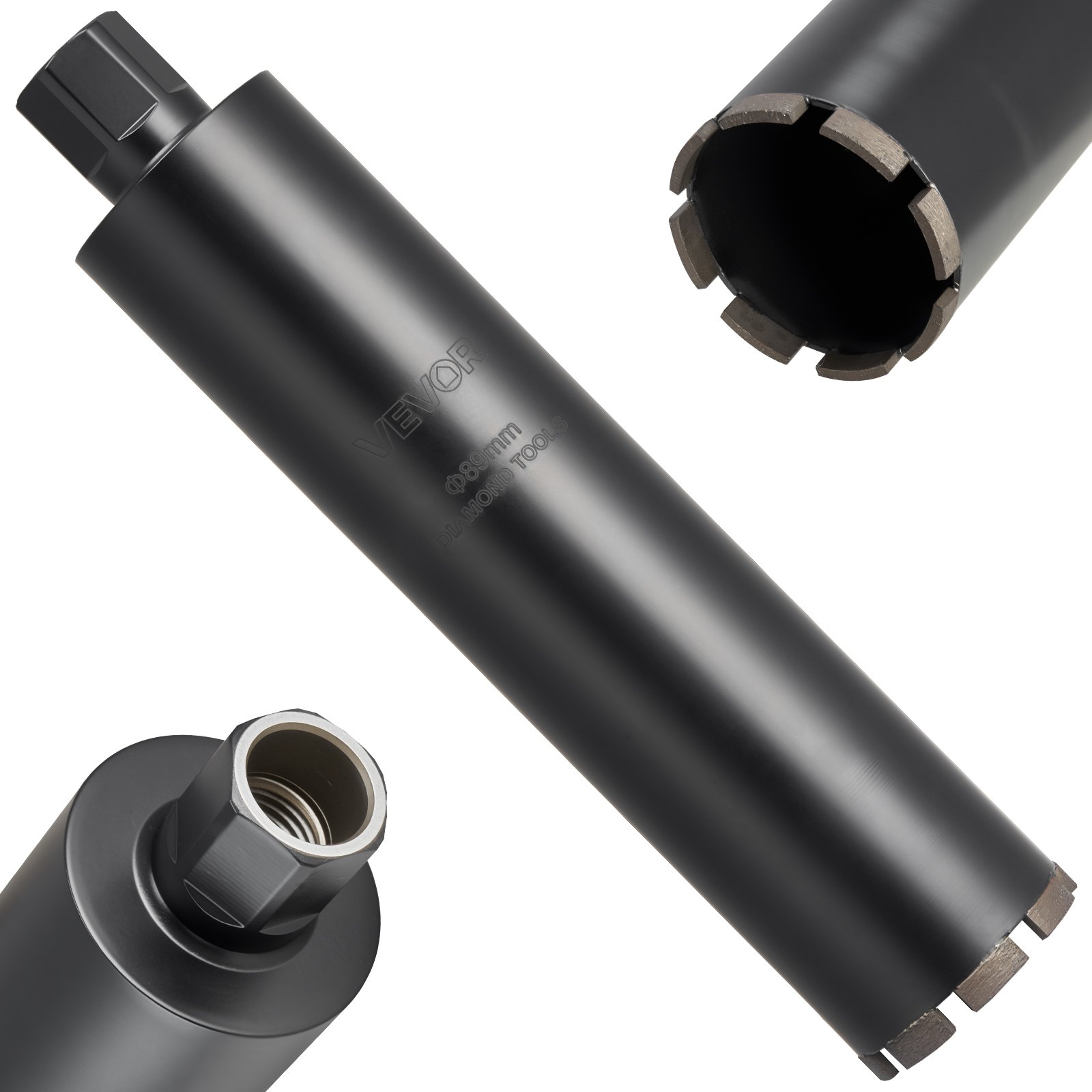 VEVOR Core Drill Bit, 89 mm Diameter, 356 mm Drilling Depth, 1-1/4 in-7 Internal Thread, High-Precision Welding Technology, Wet Diamond Core Bit for Reinforced Concrete, Red Bricks, and Masonry