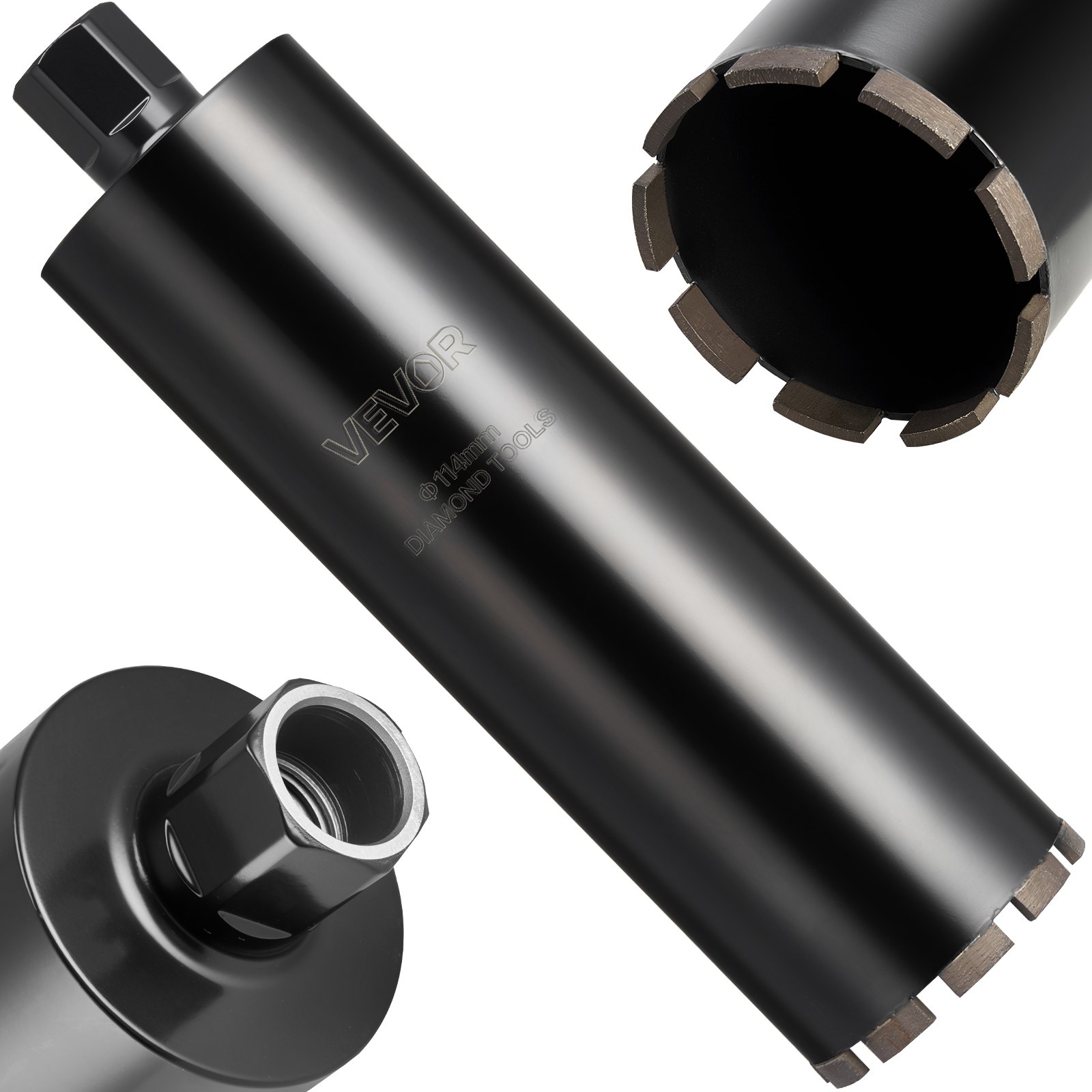 VEVOR Core Drill Bit, 114 mm Diameter, 356 mm Drilling Depth, 1-1/4 in-7 Internal Thread, High-Precision Welding Technology, Wet Diamond Core Bit for Reinforced Concrete, Red Bricks, and Masonry