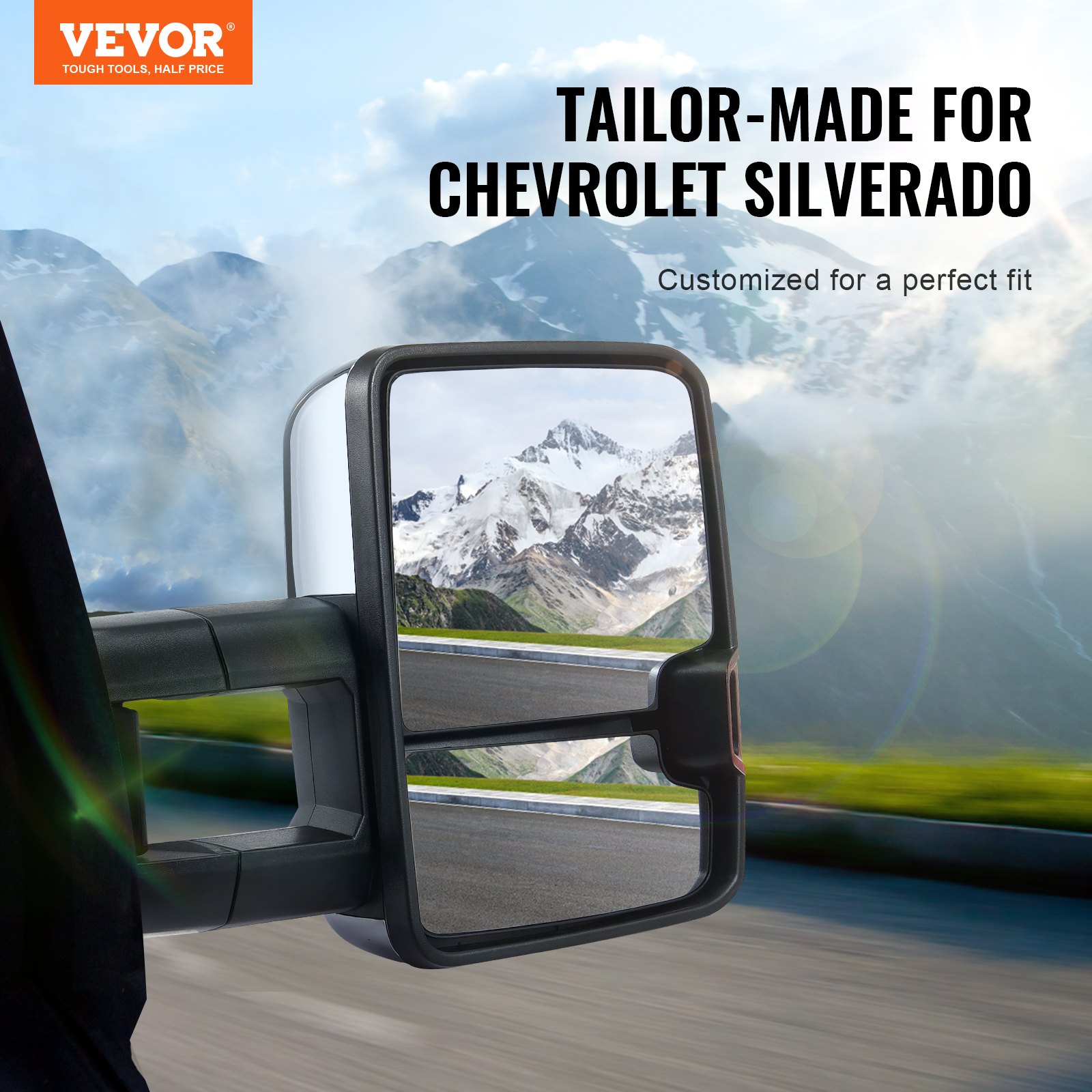 VEVOR Specchietti da Traino, Coppia Sinistra e Destra, per Chevrolet Silverado (2007-2014)/GMC/Cadillac, Riscaldato Elettrico Sbrinamentocon, Luce Segnalazione, Controllo Manuale Pieghevole, Argento