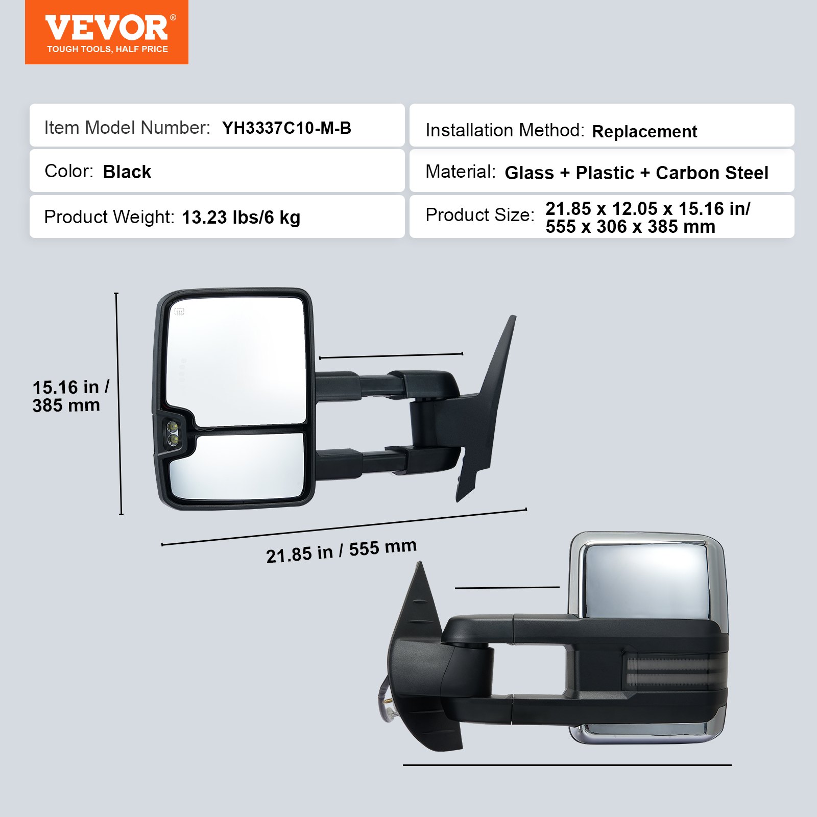 VEVOR Specchietti da Traino, Coppia Sinistra e Destra, per Chevrolet Silverado (2007-2014)/GMC/Cadillac, Riscaldato Elettrico Sbrinamentocon, Luce Segnalazione, Controllo Manuale Pieghevole, Argento