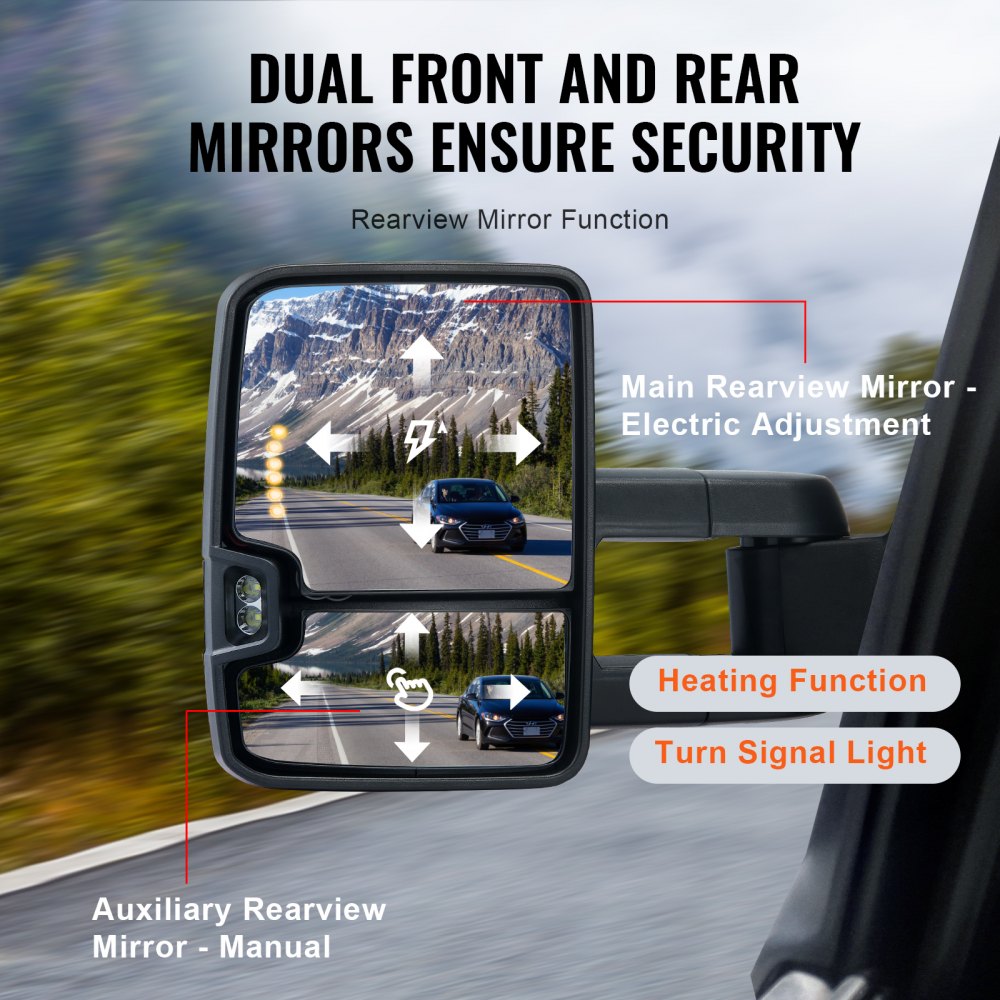 VEVOR Specchietti da Traino, Coppia Sinistra e Destra, per Chevrolet Silverado (2003-2007)/GMC/Cadillac, Riscaldato Elettrico Sbrinamentocon, Luce Segnalazione, Controllo Manuale Pieghevole, Argento