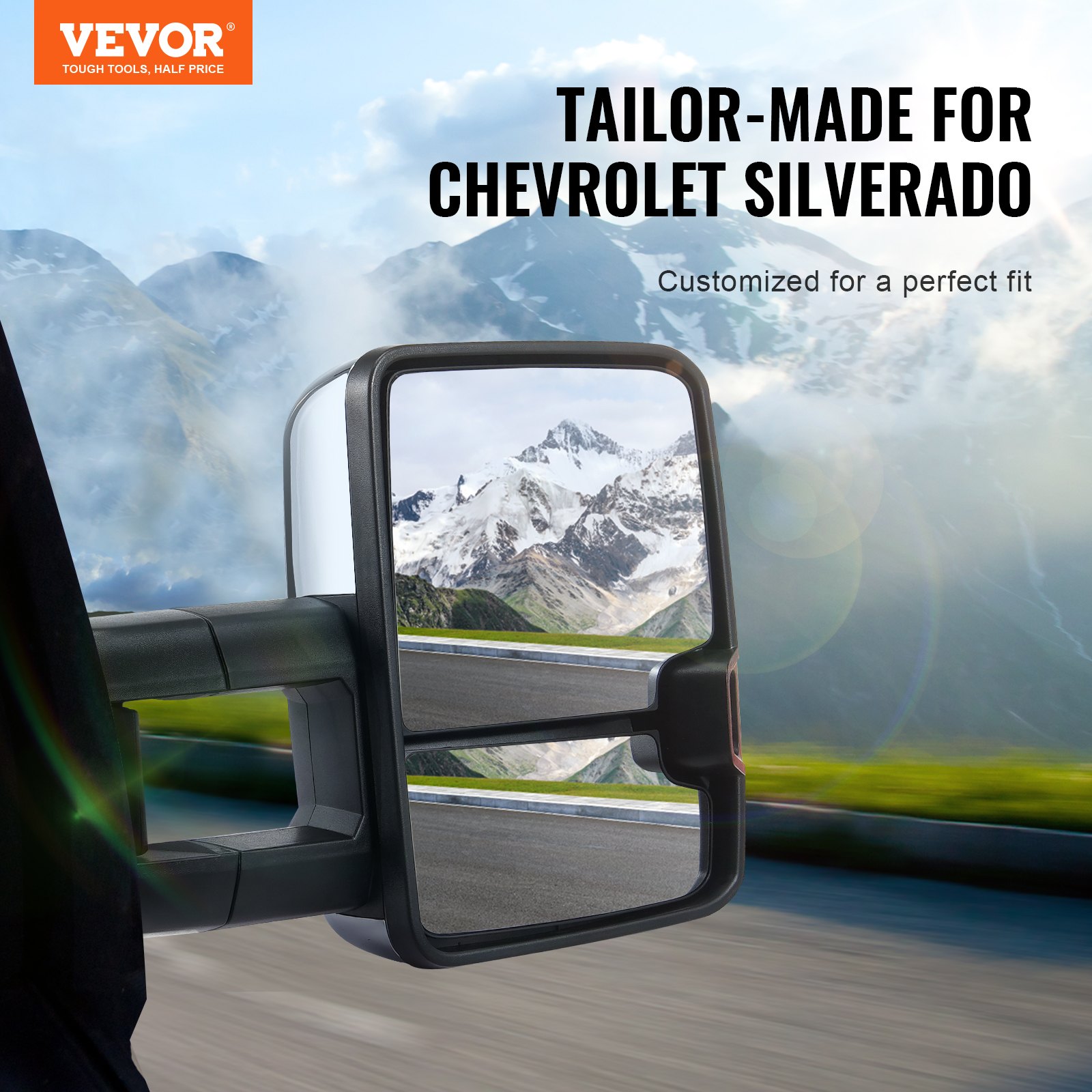 VEVOR Specchietti da Traino, Coppia Sinistra e Destra, per Chevrolet Silverado (2003-2007)/GMC/Cadillac, Riscaldato Elettrico Sbrinamentocon, Luce Segnalazione, Controllo Manuale Pieghevole, Argento