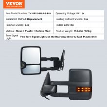 VEVOR Specchietti da Traino, Coppia Sinistro e Destro Chevrolet Silverado (2014-2021) / GMC, Riscaldati Elettricamente Sbrinamento Luce Segnalazione e Guida LED, Controllo Manuale Pieghevole, Nero