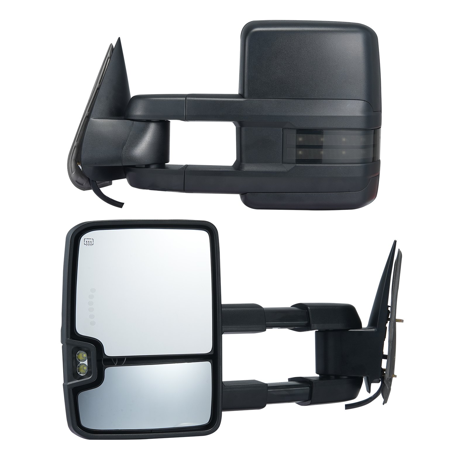 VEVOR Specchietti da Traino, Coppia Sinistro e Destro Chevrolet Silverado (2014-2021) / GMC, Riscaldati Elettricamente Sbrinamento Luce Segnalazione e Guida LED, Controllo Manuale Pieghevole, Nero