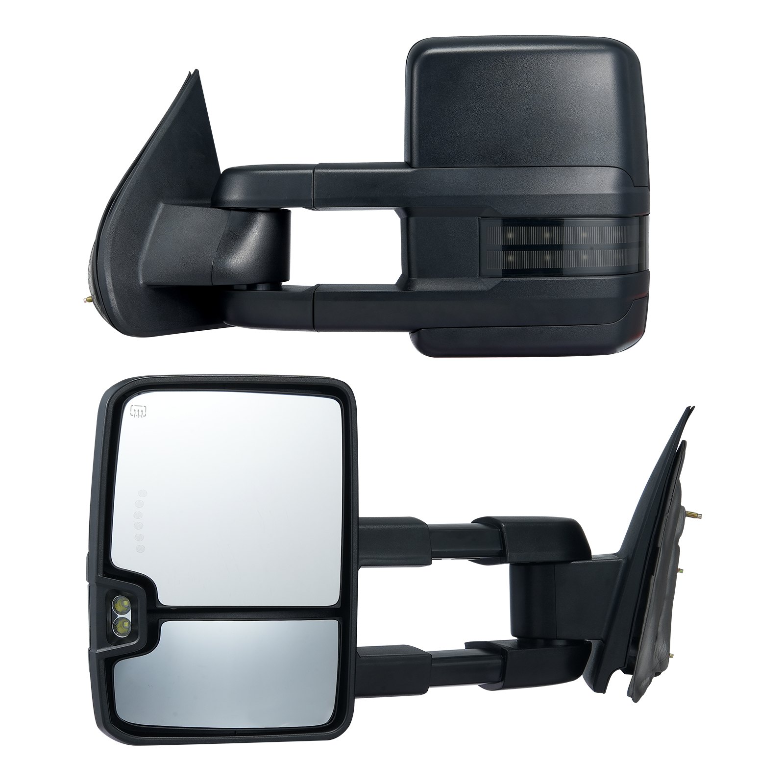 VEVOR tow-away mirrors, left and right pair set for Chevrolet Silverado (2003-2007)/GMC/Cadillac, electrically heated with flashing lights and LED driving lights, manually extendable and foldable, with heating and defrosting function, black