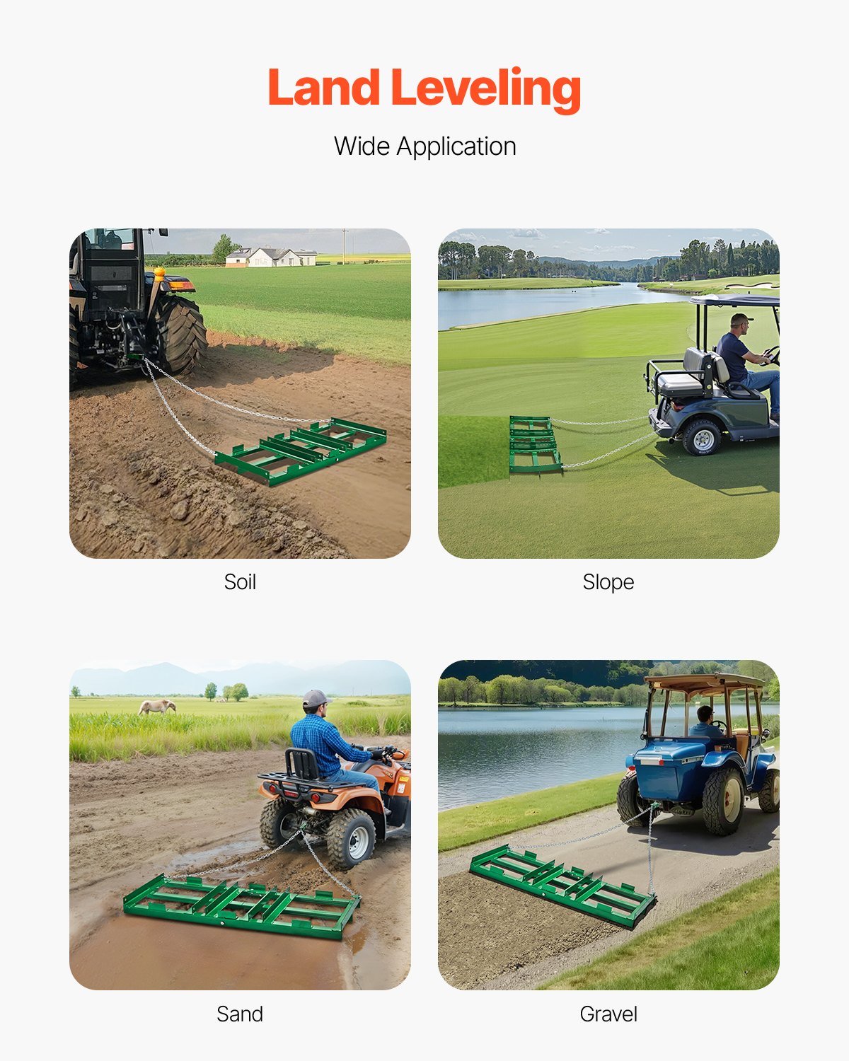 VEVOR Erpice Trainato da 1220 x 500 x 100 mm con Barre Regolabili e Catena 1830 mm, per ATV UTV Trattore, Tosaerba Trainato Dietro lo Strumento di Livellamento del Prato del Cortile