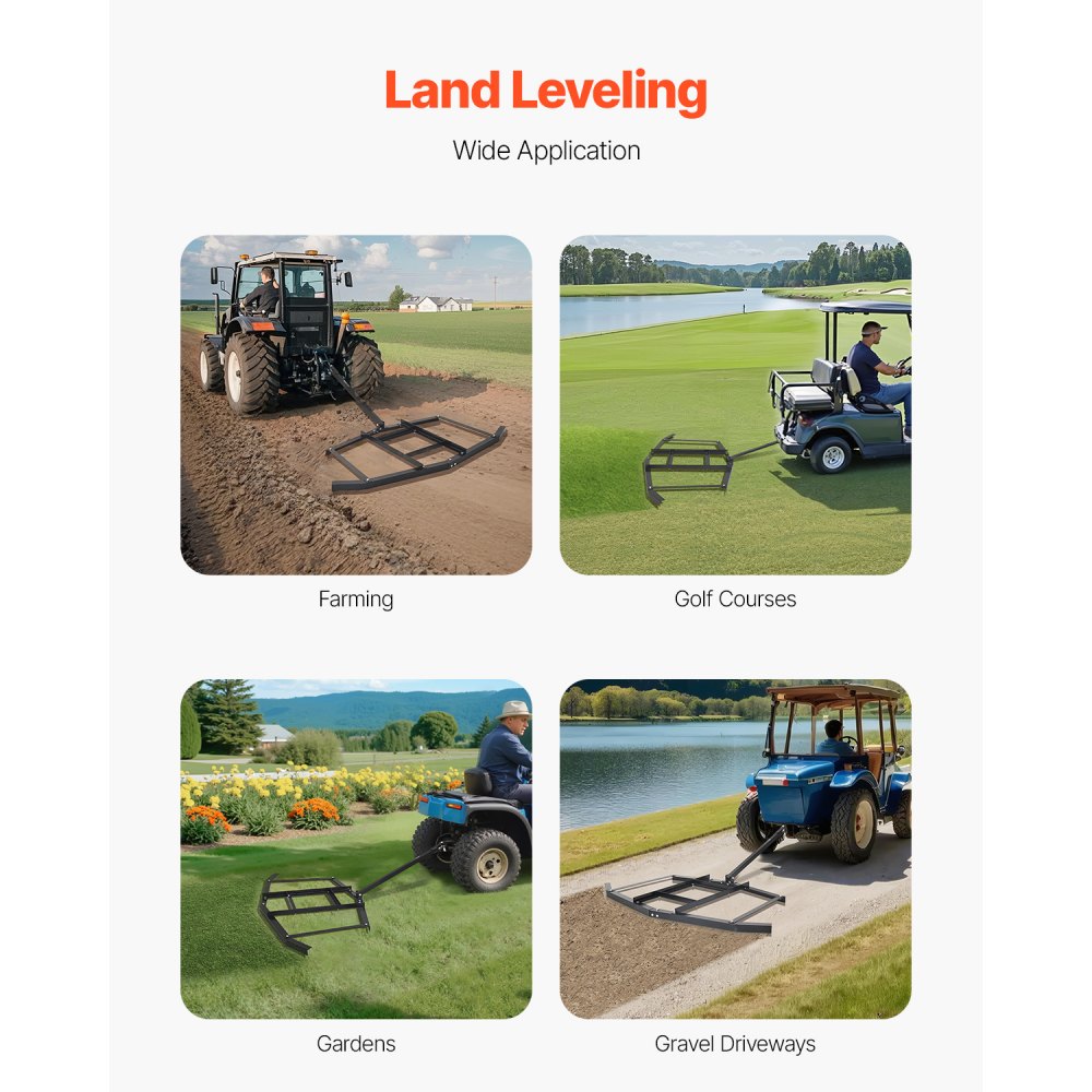 VEVOR Erpice Trainato Largo 1670 mm, Livellatrice per Vialetti in Acciaio Q235 con Barre Regolabili Attacco a Perno, Erpice Trattori da Vialetto per ATV, UTV, Giardino 1670 x 1800 x 110 mm