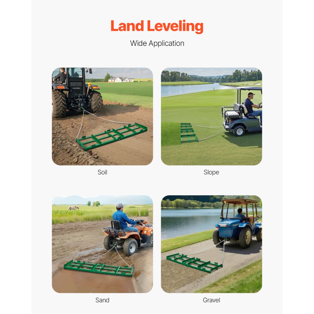 VEVOR Erpice Trainato per Impieghi Gravosi con Barre Regolabili e Catena 1830 mm, per Vialetti per ATV, UTV, Trattore, Tosaerba Trainato Dietro Strumento di Livellamento del Prato Cortile