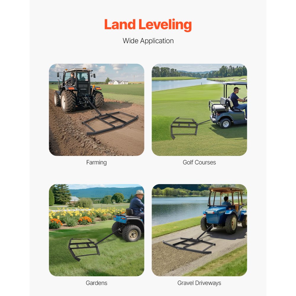 VEVOR Erpice a Trascinamento Largo 1880 mm, Livellatrice per Vialetti in Acciaio Q235 con Barre Regolabili Attacco a Perno per Trattori Vialetto per ATV UTV Giardino, 1880 x 1990 x 110 mm