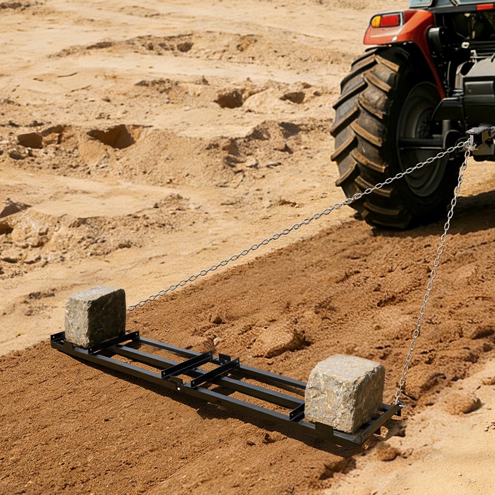 VEVOR Erpice Trainato 243,5 x 50 cm per Prato Giardino, Rastrello Livellatore Trainato con Catena 183 cm per Terreno Vialetti di Ghiaia Giardino, Erpice Livellamento per Rimorchio Trattorini ATV UTV