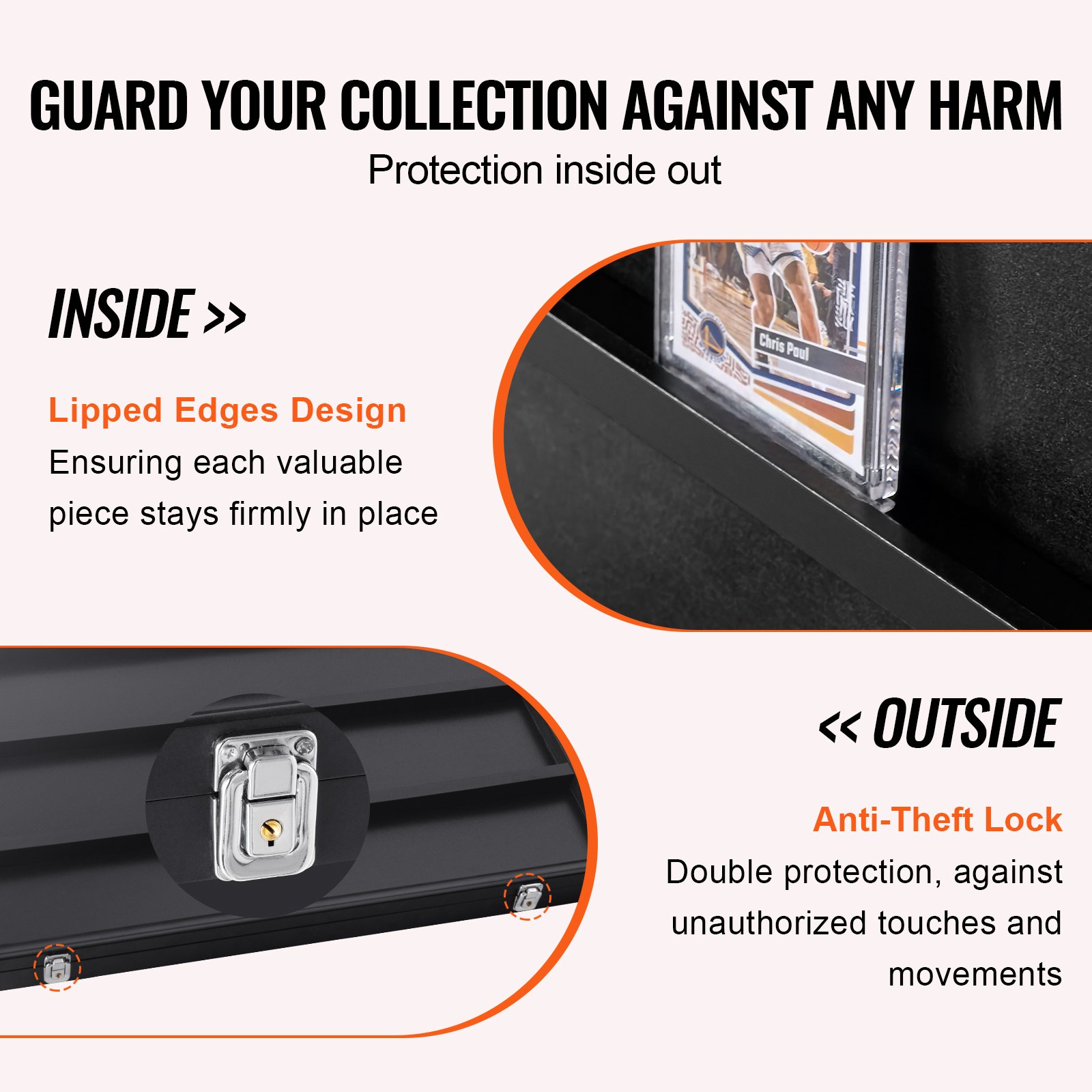 VEVOR Display Case for Sports Cards in 36 Different Designs, 77.5x61.7x5.5cm Presentation Frame with 98% UV Protection PC Glass Lockable Wall Cabinet for Football Basketball Hockey Trading Cards