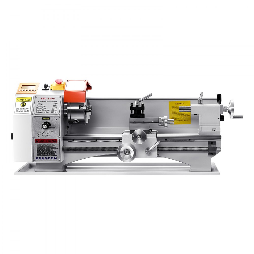 VEVOR Tornio per Metalli Legno, 220 x 450 mm, Tornio di Precisione da Banco per Metalli, Avanzamento Automatico, Variabile Velocità 2500 Giri al Minuto, Motore Senza Spazzole 1250 W