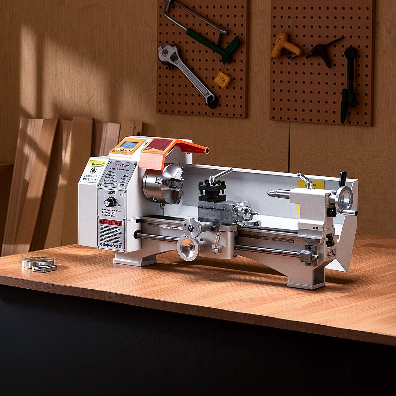VEVOR Tornio per Metalli Legno, 220 x 450 mm, Tornio di Precisione da Banco per Metalli, Avanzamento Automatico, Variabile Velocità 2500 Giri al Minuto, Motore Senza Spazzole 1250 W