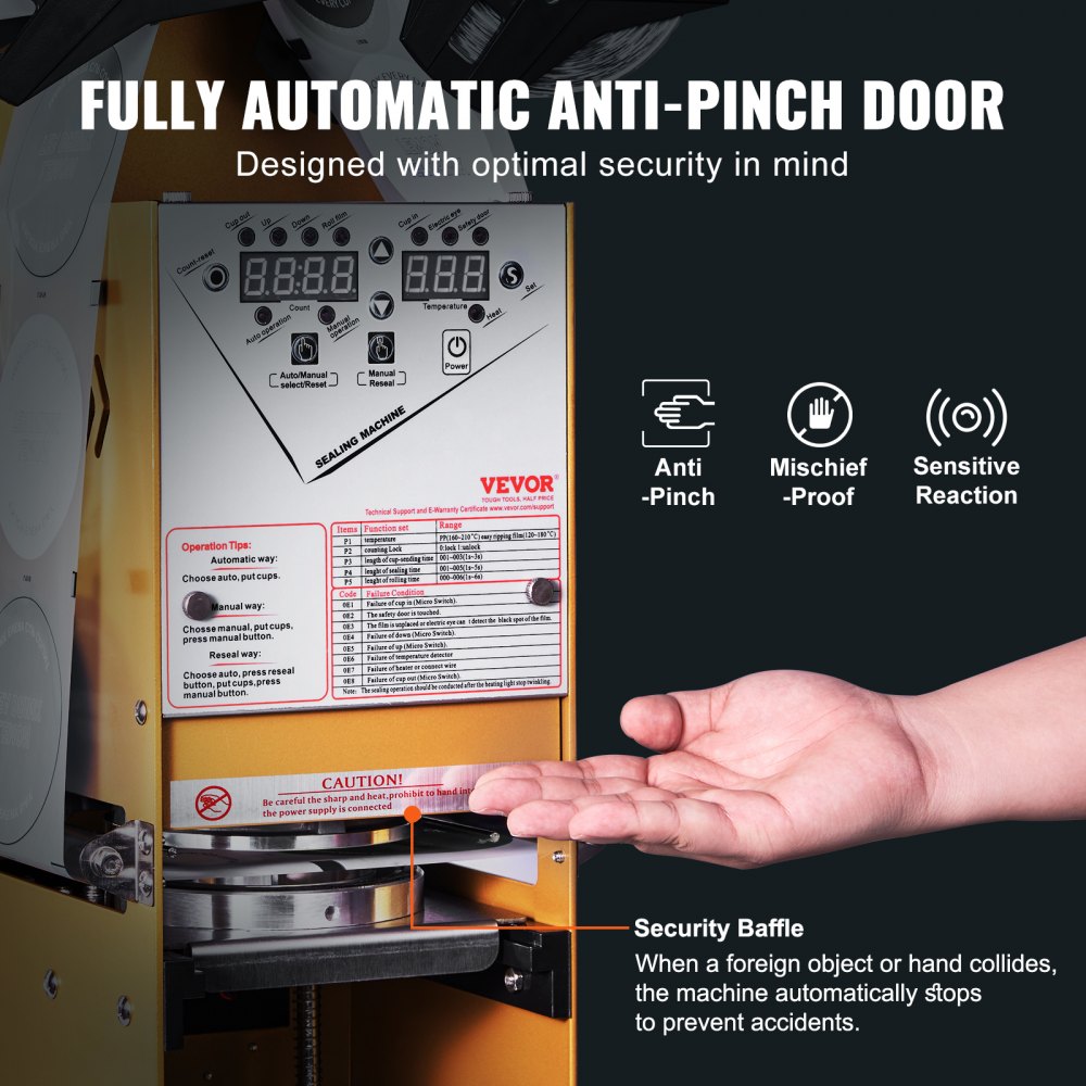 VEVOR Sigillatrice completamente automatica per tazze da tè 500-650 tazze/H 180 mm Oro