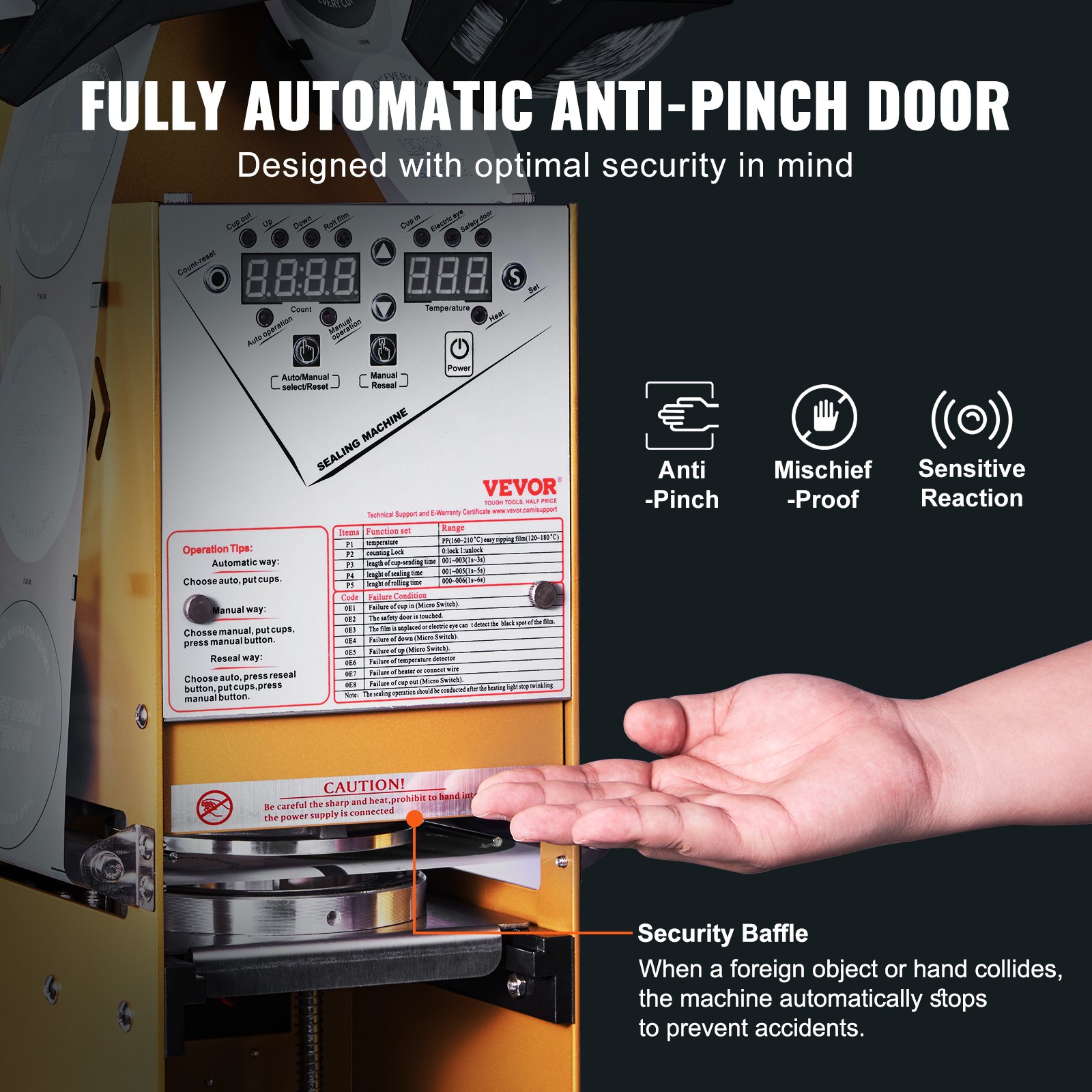 VEVOR Sigillatrice completamente automatica per tazze da tè 500-650 tazze/H 180 mm Oro