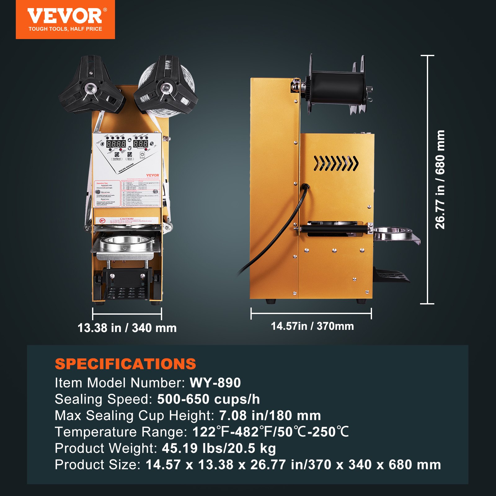 VEVOR Sigillatrice completamente automatica per tazze da tè 500-650 tazze/H 180 mm Oro