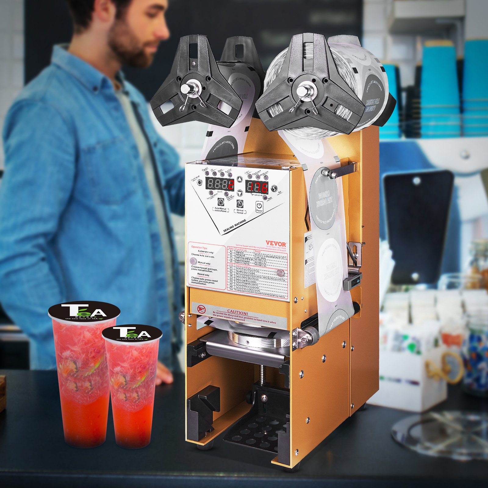 VEVOR Sigillatrice completamente automatica per tazze da tè 500-650 tazze/H 180 mm Oro