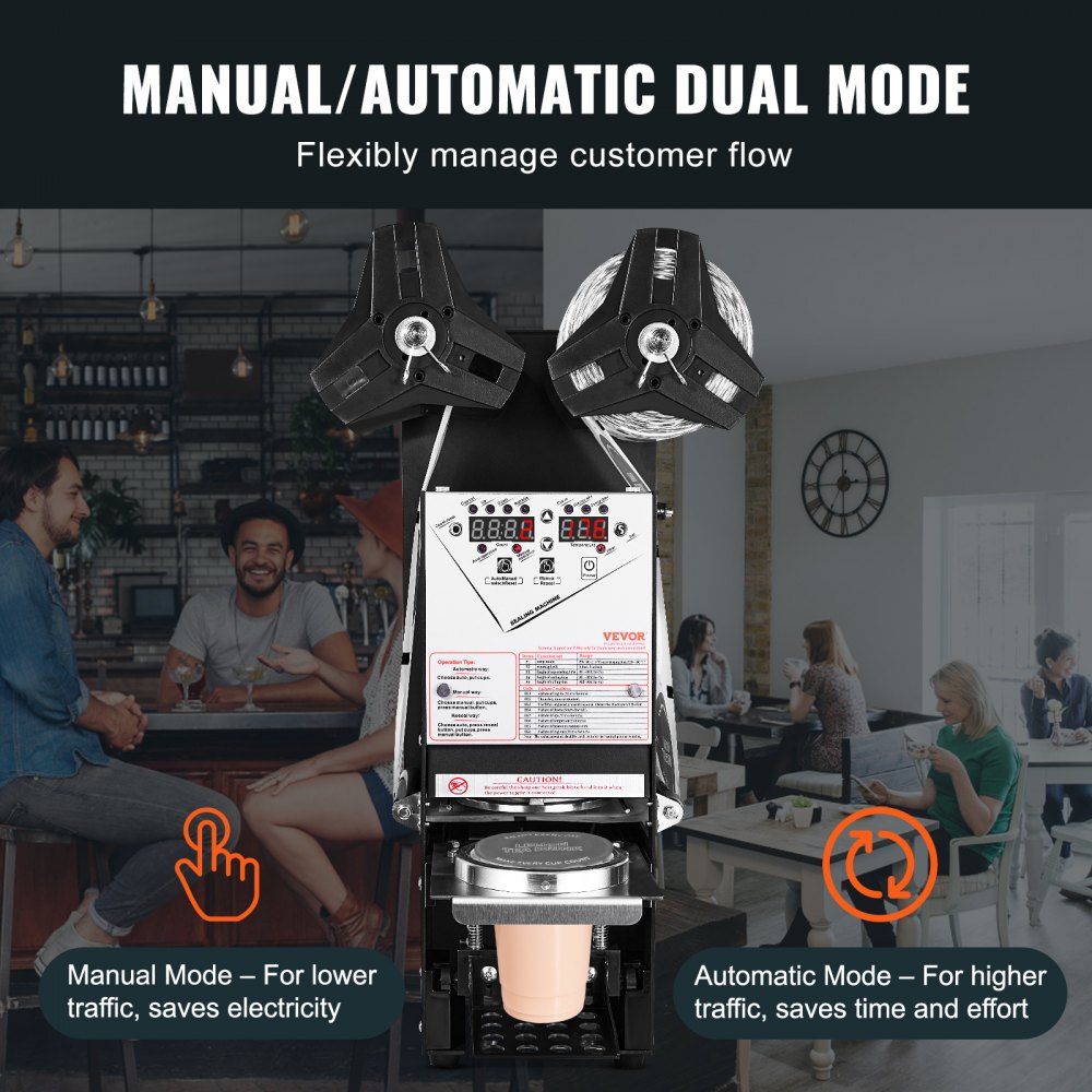 VEVOR Macchina per sigillare tazze, 500-650 tazze/ora, altezza 180 mm 90/95 mm, Sigillatrice elettrica per tè Boba con pannello LCD di controllo digitale per tè al latte con bolle, Nero