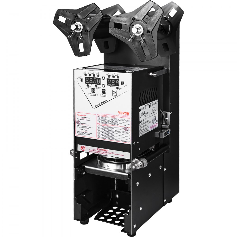 VEVOR Macchina per sigillare tazze, 500-650 tazze/ora, altezza 180 mm 90/95 mm, Sigillatrice elettrica per tè Boba con pannello LCD di controllo digitale per tè al latte con bolle, Nero