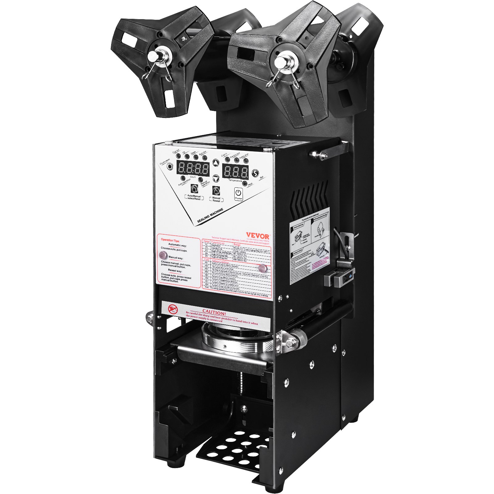 VEVOR Macchina per sigillare tazze, 500-650 tazze/ora, altezza 180 mm 90/95 mm, Sigillatrice elettrica per tè Boba con pannello LCD di controllo digitale per tè al latte con bolle, Nero