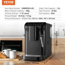 VEVOR Macchina per caffè espresso automatica macinatura 15 livelli acqua 1,5L