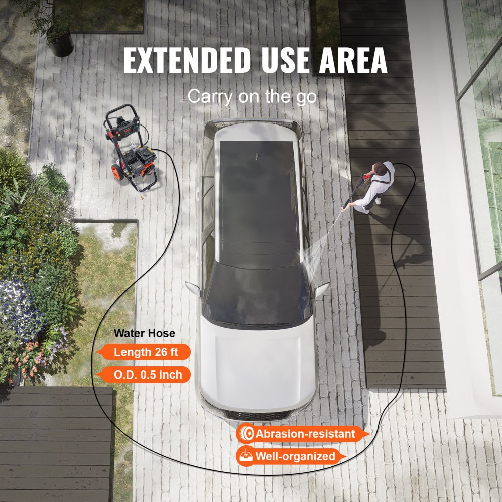 VEVOR Gas Pressure Washer, 3400 PSI 2.6 GPM, gas-powered pressure washer with aluminum pump, spray gun and extension wand, 5 quick-connect nozzles, for cleaning cars and houses