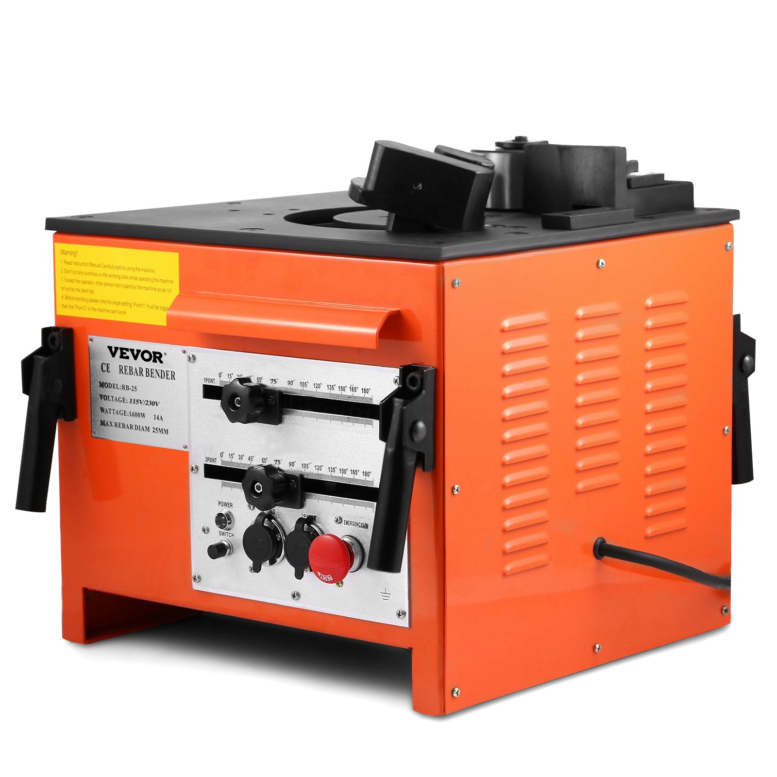 VEVR 1600W 14A Piegatrice Ferro Professionale Diametro 25mm 0.25inch Curvatrice Per Ferro Elettrica Rebar Bender Heavy Duty Modello RB-25 (RB-25)