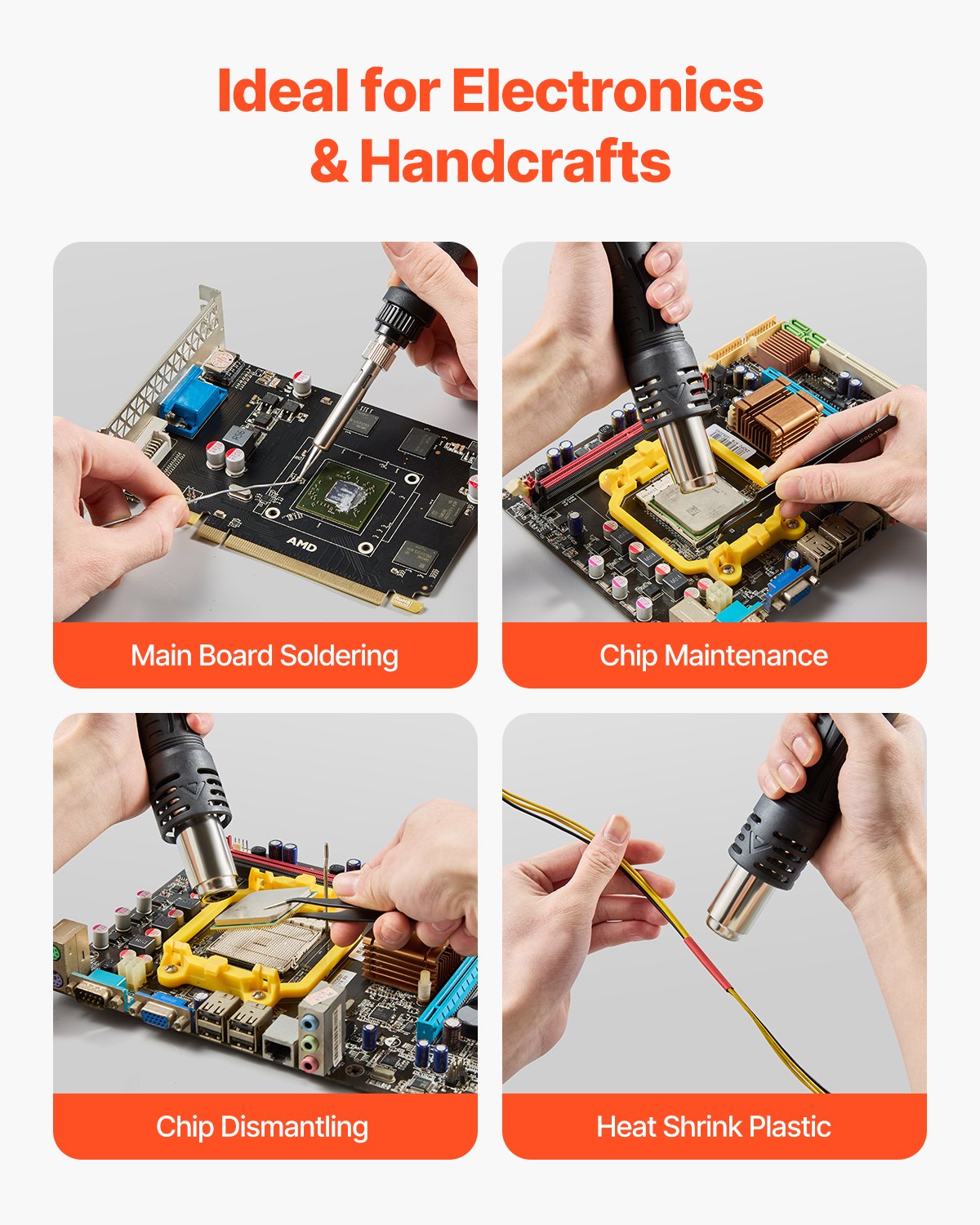 VEVOR Stazione di Rilavorazione Saldatura ad Aria Calda 2 in 1, Stazione di Rilavorazione Saldatura con Display Digitale da 820 W con Porta di Ricarica USB da 5 V, Temperatura Flusso d'Aria Regolabile