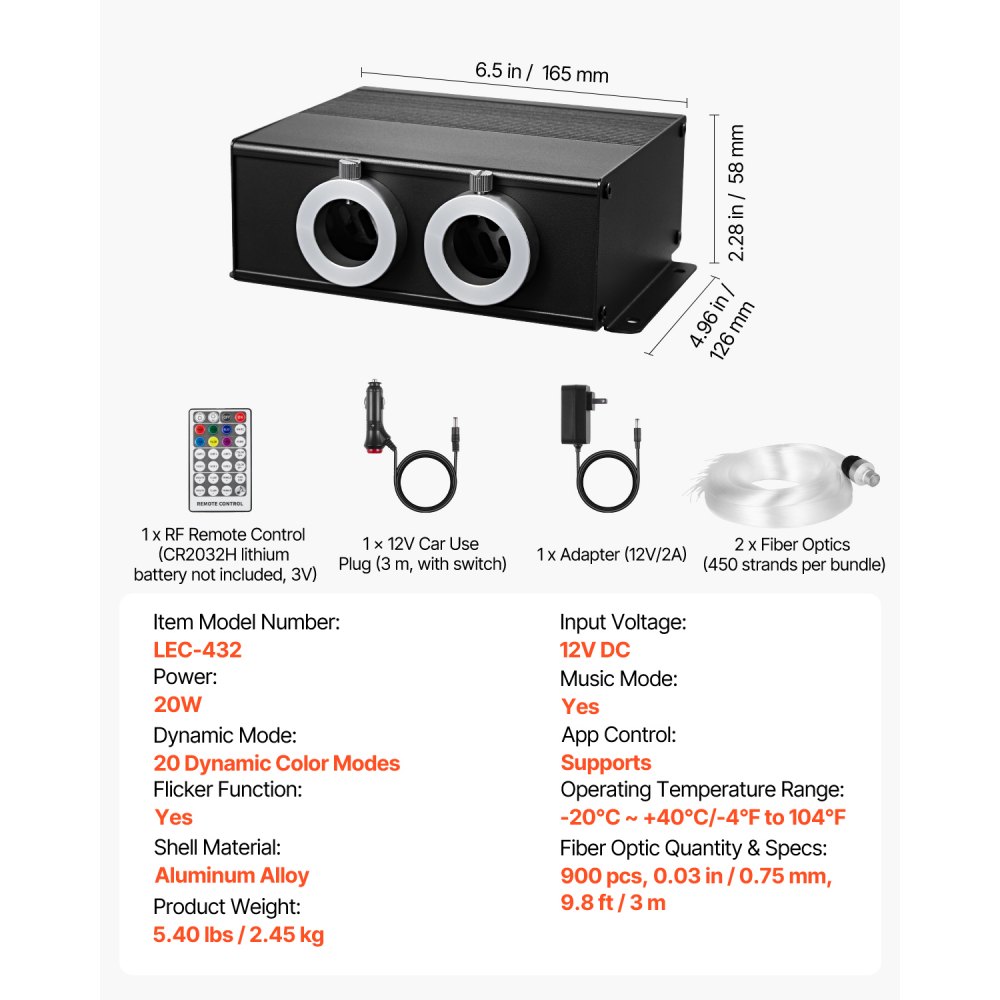 VEVOR Kit di Luci in Fibra Ottica a Stella, 900 Pezzi 0,76 mm 3 m Luci da Soffitto a Forma di Stella in Fibra Ottica 20 W per Auto, APP Bluetooth, Telecomando, Attivazione Sonora, Motore di Luce RGBW