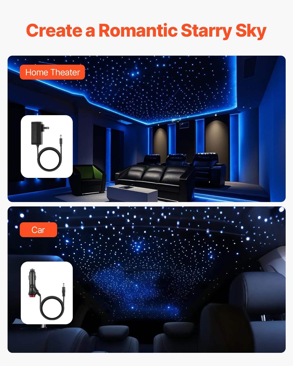 VEVOR Kit di Luci in Fibra Ottica a Stella, 900 Pezzi 0,76 mm 3 m Luci da Soffitto a Forma di Stella in Fibra Ottica 20 W per Auto, APP Bluetooth, Telecomando, Attivazione Sonora, Motore di Luce RGBW