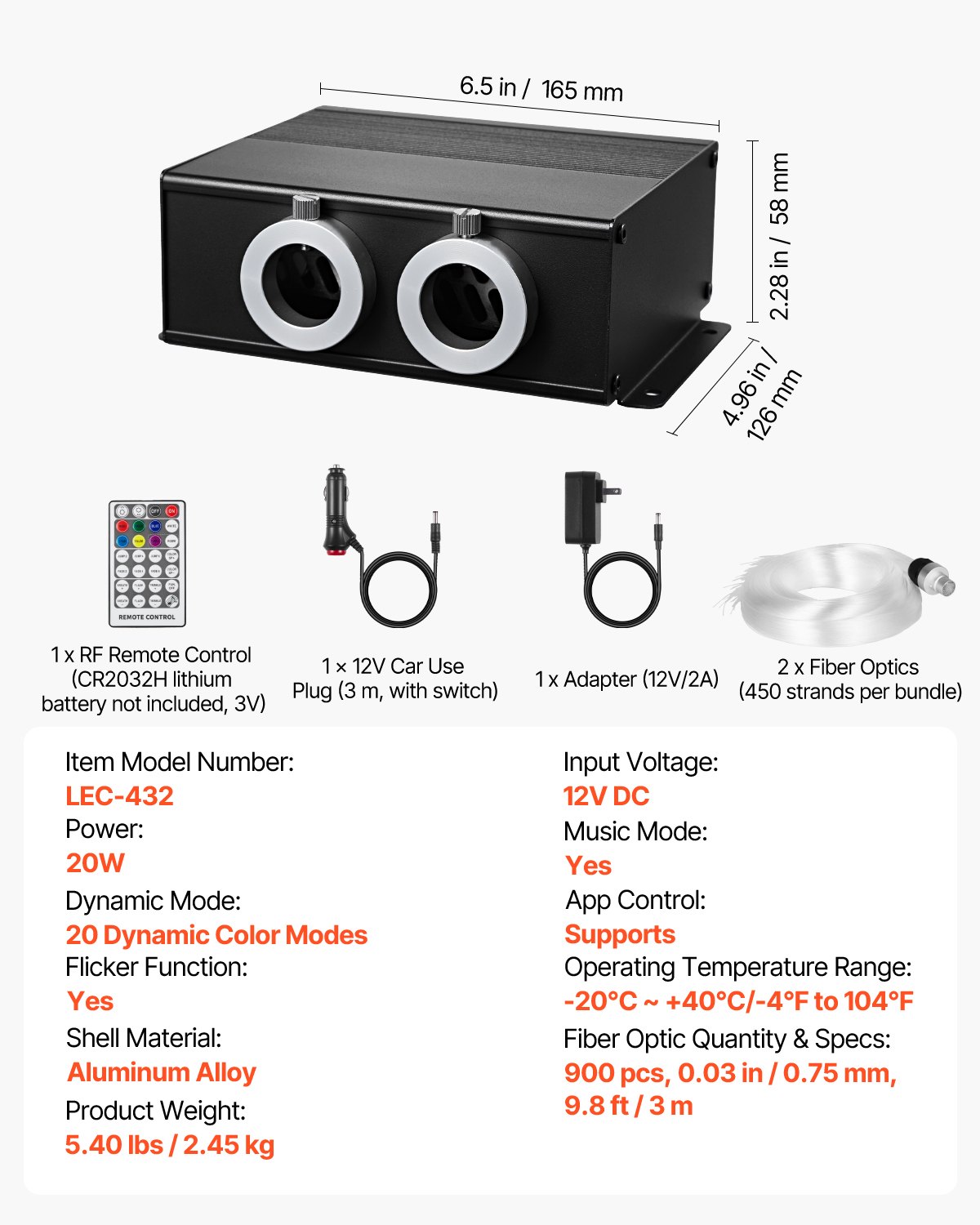 VEVOR Kit di Luci in Fibra Ottica a Stella, 900 Pezzi 0,76 mm 3 m Luci da Soffitto a Forma di Stella in Fibra Ottica 20 W per Auto, APP Bluetooth, Telecomando, Attivazione Sonora, Motore di Luce RGBW