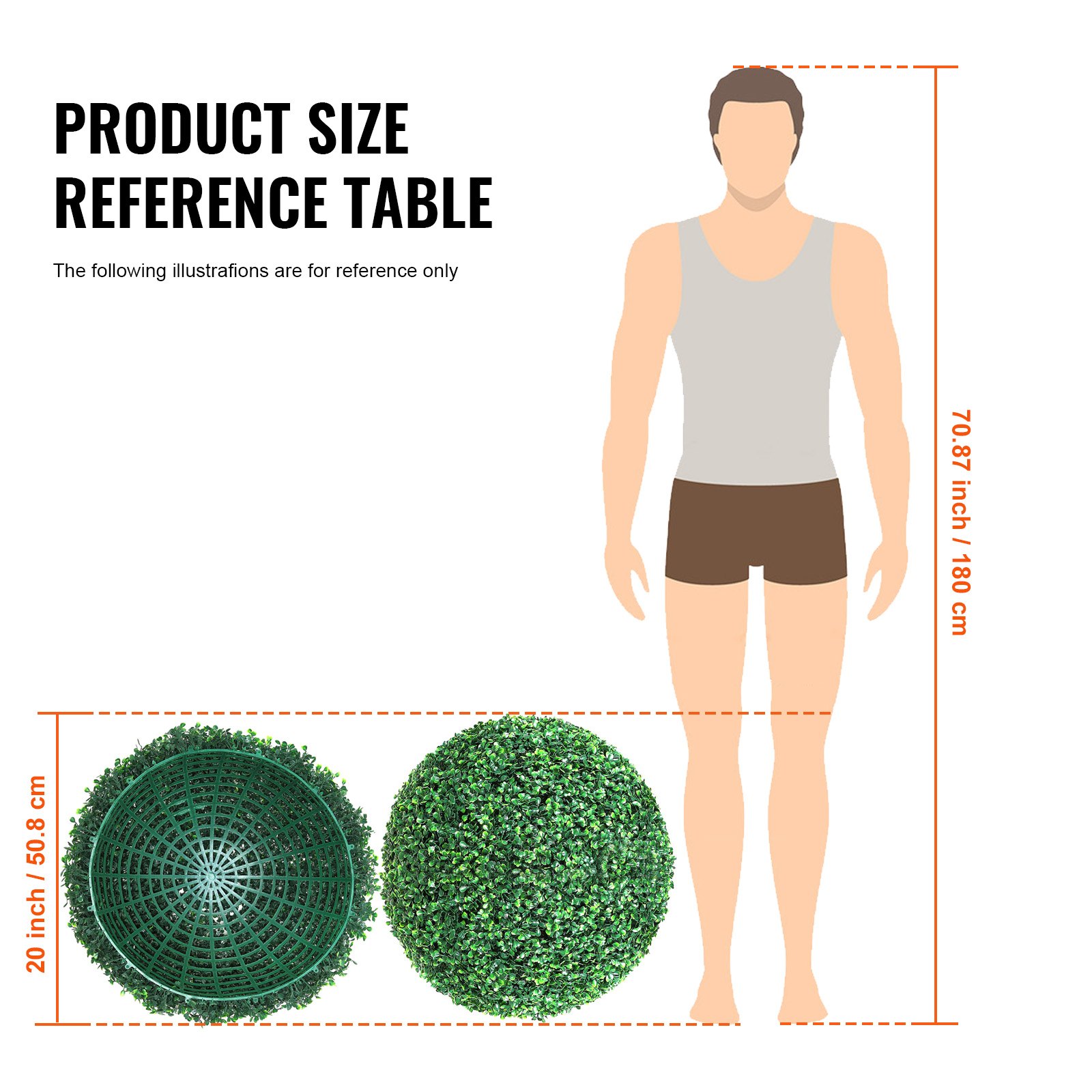 VEVOR 2x Artificial Boxwood Ball Ø50.8cm Garden Decoration Artificial Boxwood Ball Artificial Plant made of PE, Wood, PP incl. 2 Decorative LED Lights and 10 Replacement Leaves