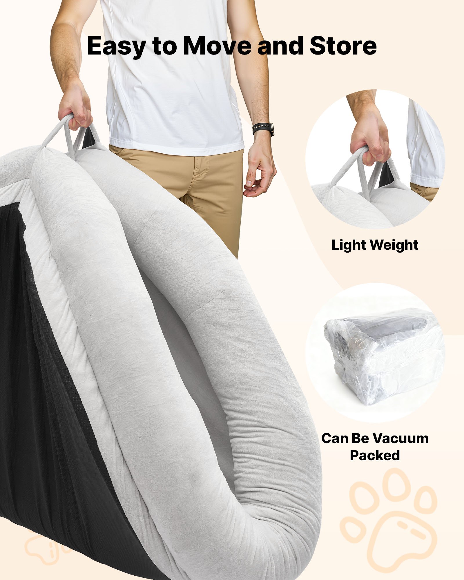 VEVOR Cuccia per Cani Animali Domestici da 1780 x 1200 x 240 mm, Peluche Corto per Cani di Taglia Umana, con Tasca Laterale, Maniglia e Cerniera, Rimovibile, Lavabile in Lavatrice, Grigio