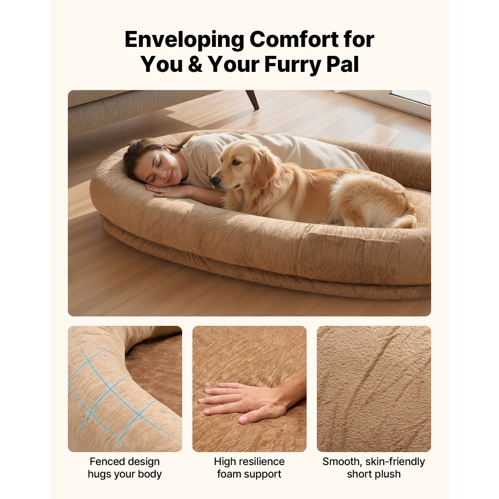 VEVOR Letto Stile Cane per Umani Amici Pelosi da 1770 x 1230 x 240 mm, Letto per Cani a Misura Umana, con Tasca Laterale, Maniglia e Cerniera, Fodera Rimovibile e Lavabile in Lavatrice, Pelo Corto