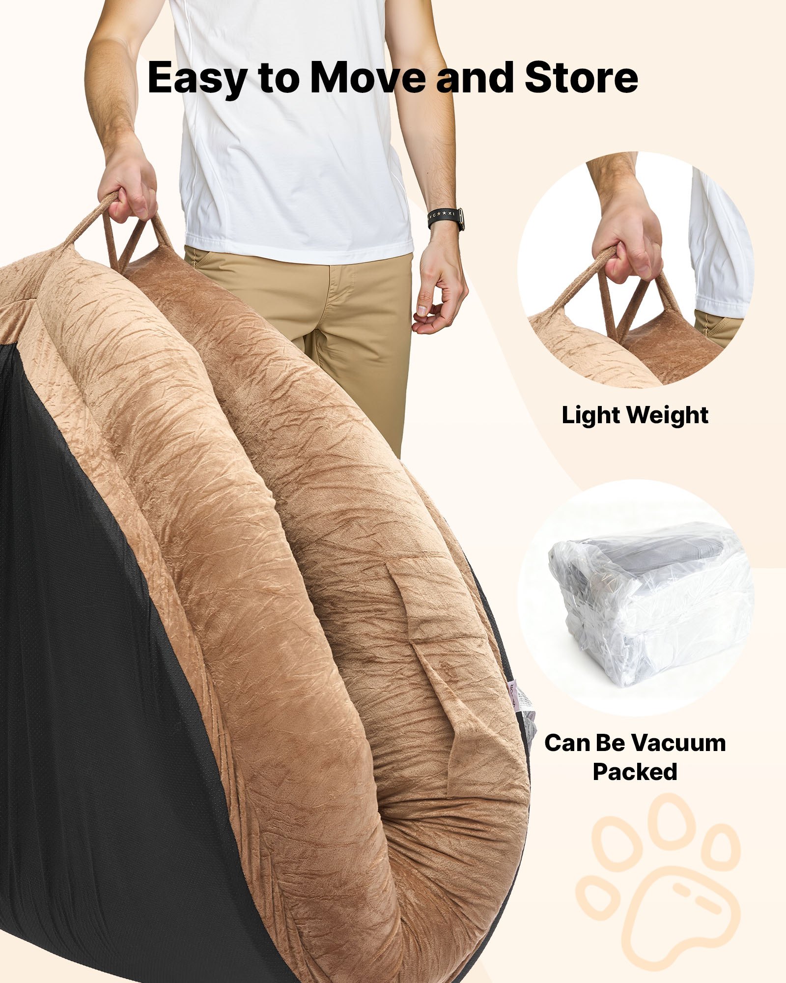 VEVOR Letto Stile Cane per Umani Amici Pelosi da 1770 x 1230 x 240 mm, Letto per Cani a Misura Umana, con Tasca Laterale, Maniglia e Cerniera, Fodera Rimovibile e Lavabile in Lavatrice, Pelo Corto