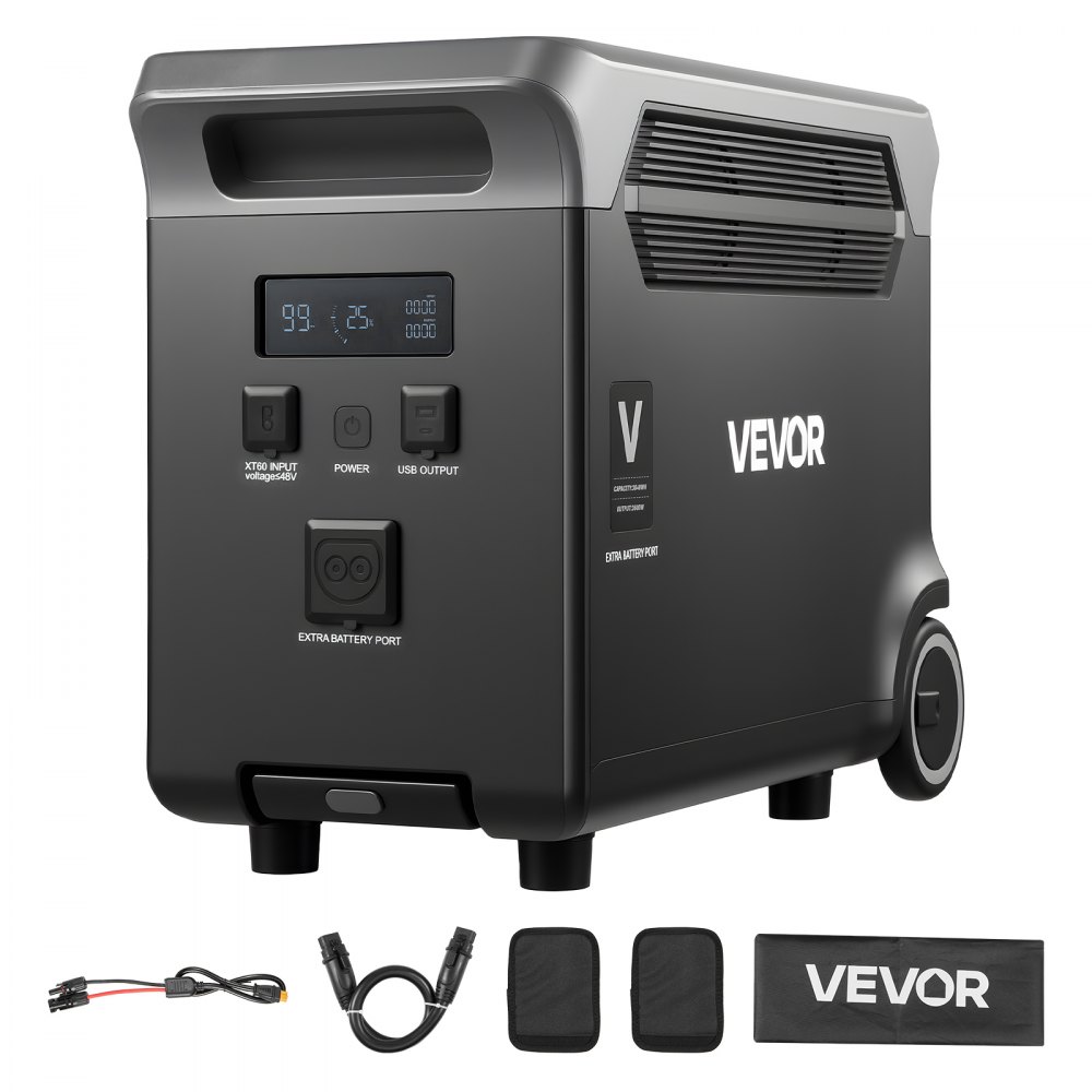 VEVOR Batteria Aggiuntiva per Stazione di Alimentazione Portatile, Batteria di Espansione Aggiuntiva LiFePO4 da 3840 Wh con 3 Porte di Uscita per Uso Domestico, Campeggio, Camper, Emergenze