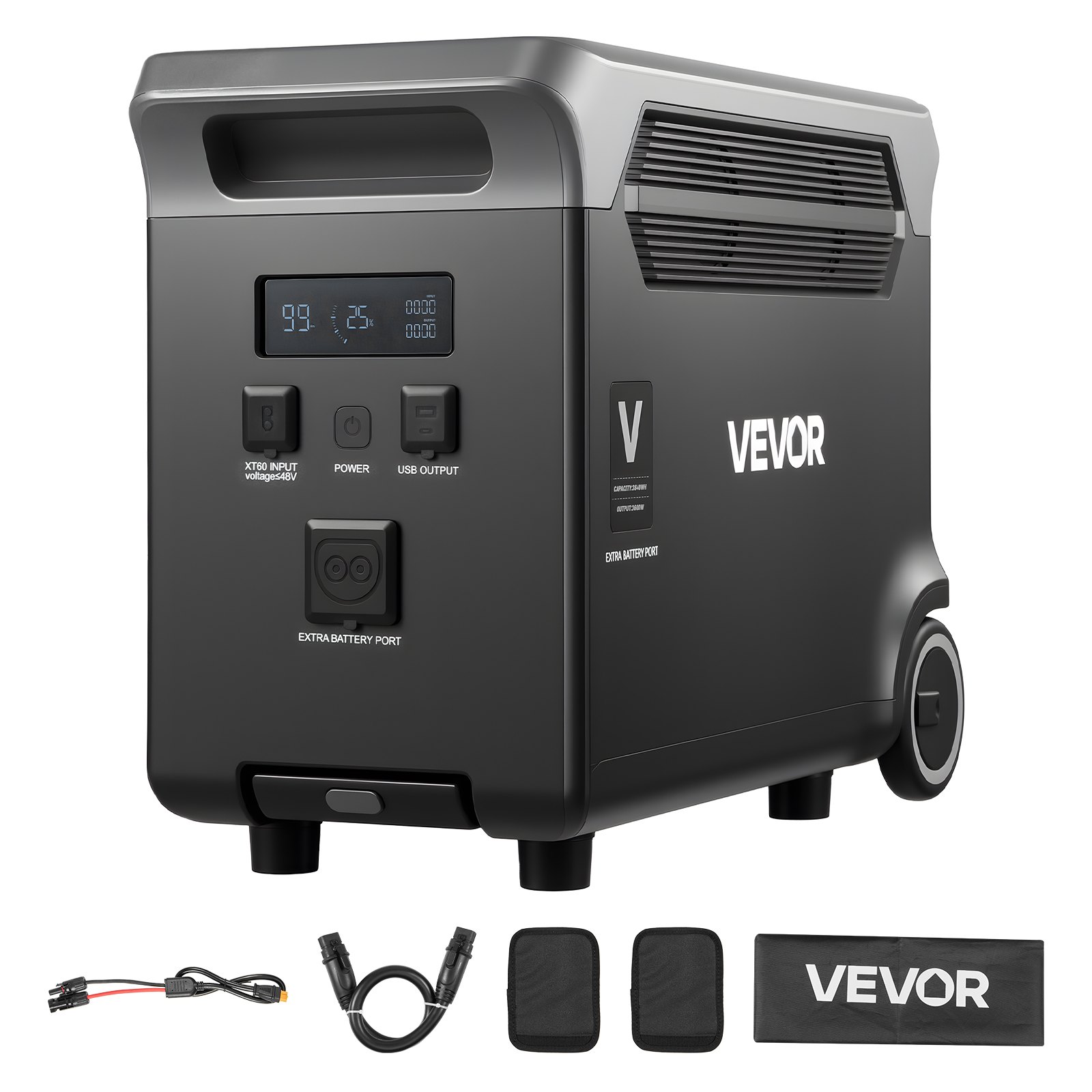 VEVOR Batteria Aggiuntiva per Stazione di Alimentazione Portatile, Batteria di Espansione Aggiuntiva LiFePO4 da 3840 Wh con 3 Porte di Uscita per Uso Domestico, Campeggio, Camper, Emergenze