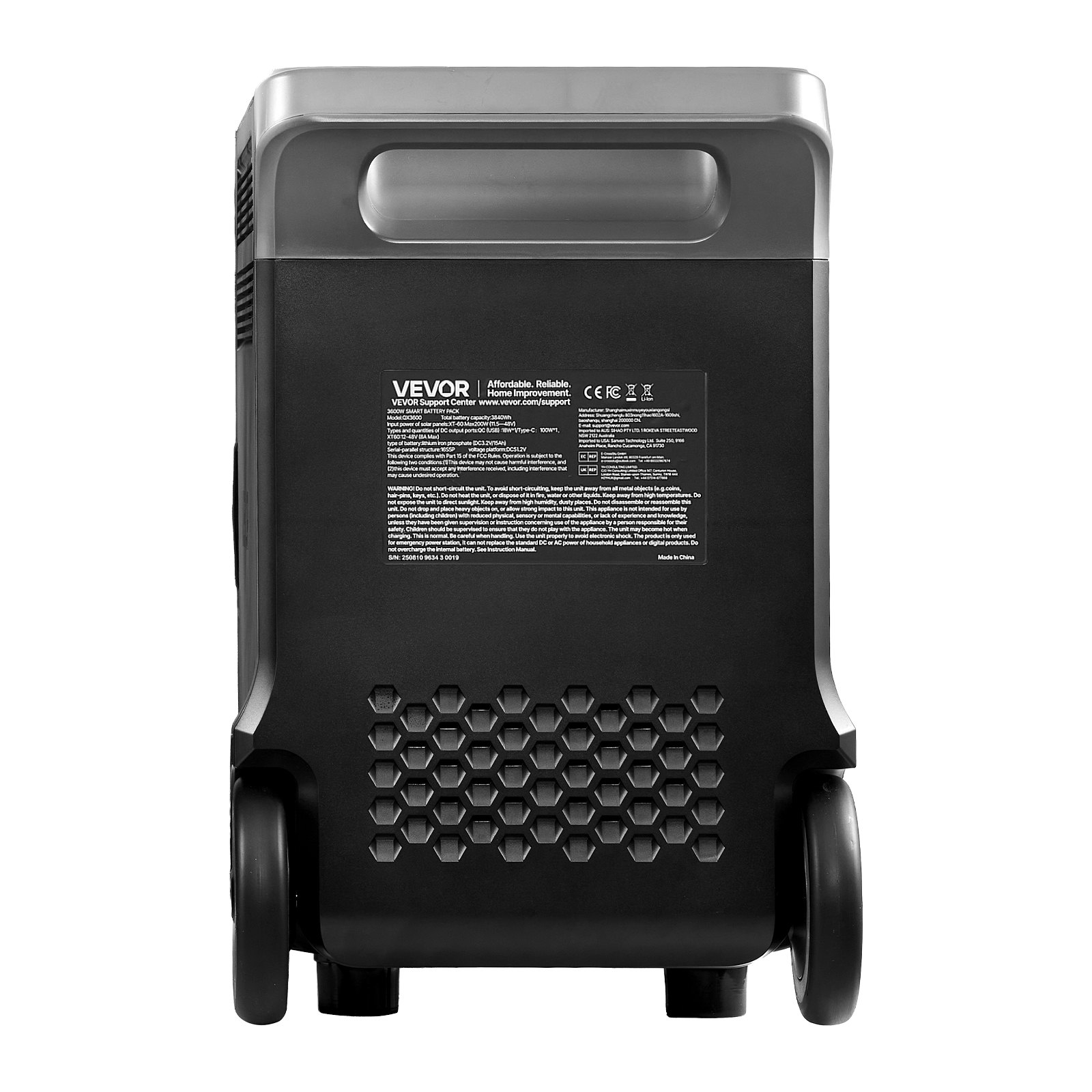 VEVOR Batteria Aggiuntiva per Stazione di Alimentazione Portatile, Batteria di Espansione Aggiuntiva LiFePO4 da 3840 Wh con 3 Porte di Uscita per Uso Domestico, Campeggio, Camper, Emergenze