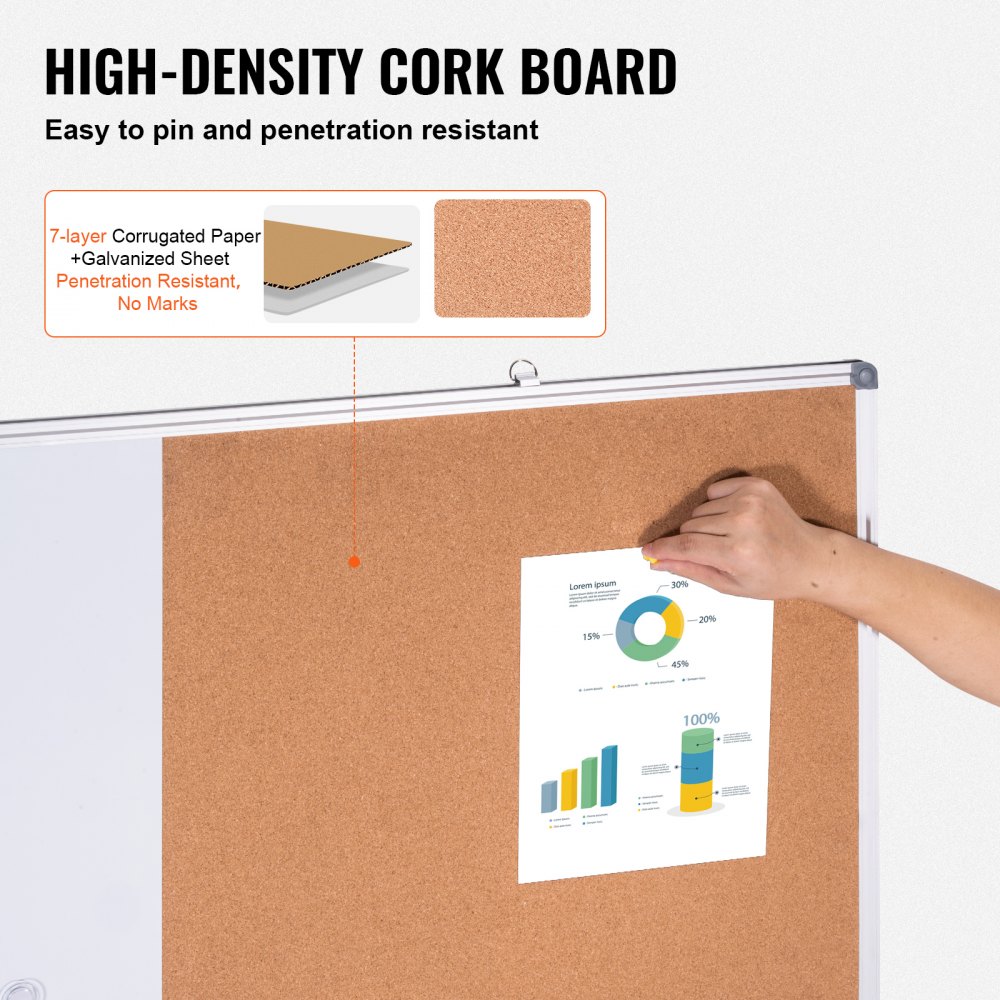 VEVOR 48" x 36" Whiteboard & Corkboard Combination with Aluminum Frame – 2-in-1 Magnetic, Dry Erasable Wall-Mounted Pinboard – Ideal for School, Home, Office